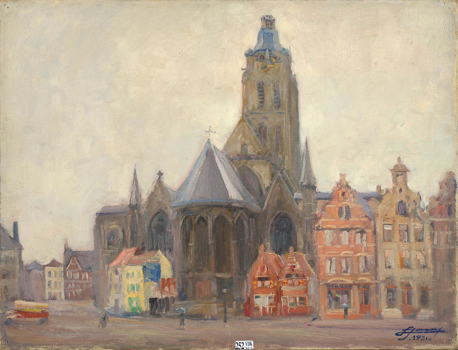 JONAS Lucien Hector (1880 - 1947) Huile sur toile "Vue de l'église de Sainte-Wal&hellip;