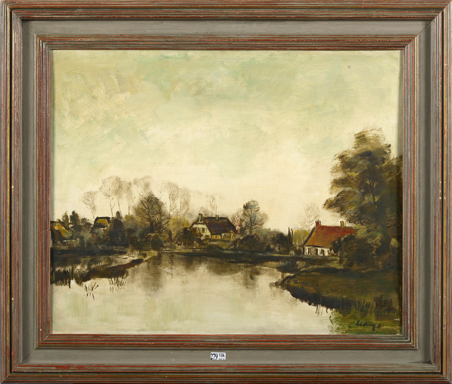 CLAEYS Albert (1889 - 1967) Huile sur toile "Paysage en bord de la Lys". Signé e&hellip;