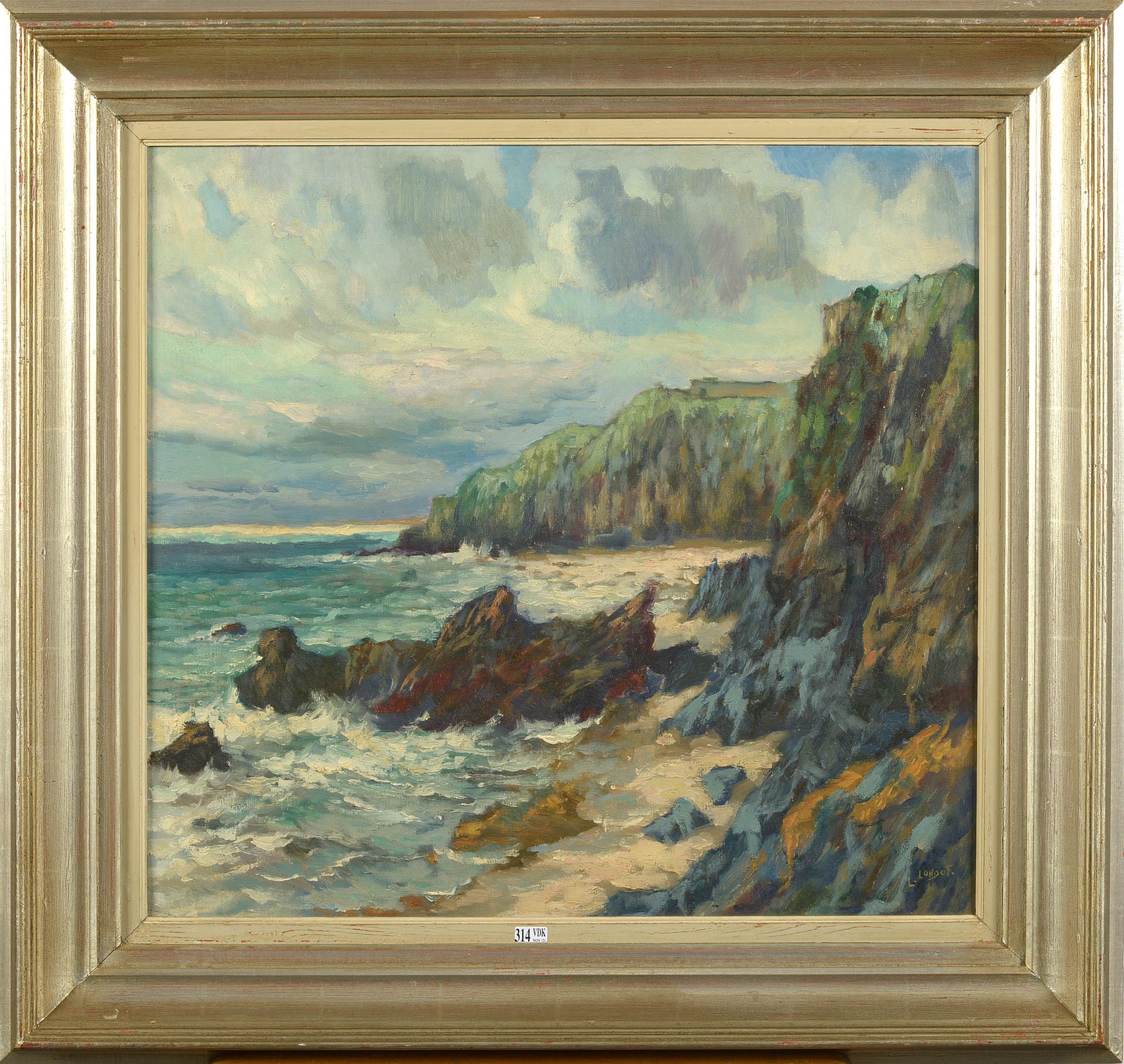 LONDOT Léon (1878 - 1953) Óleo sobre lienzo "Rincón de la playa en Granville". F&hellip;