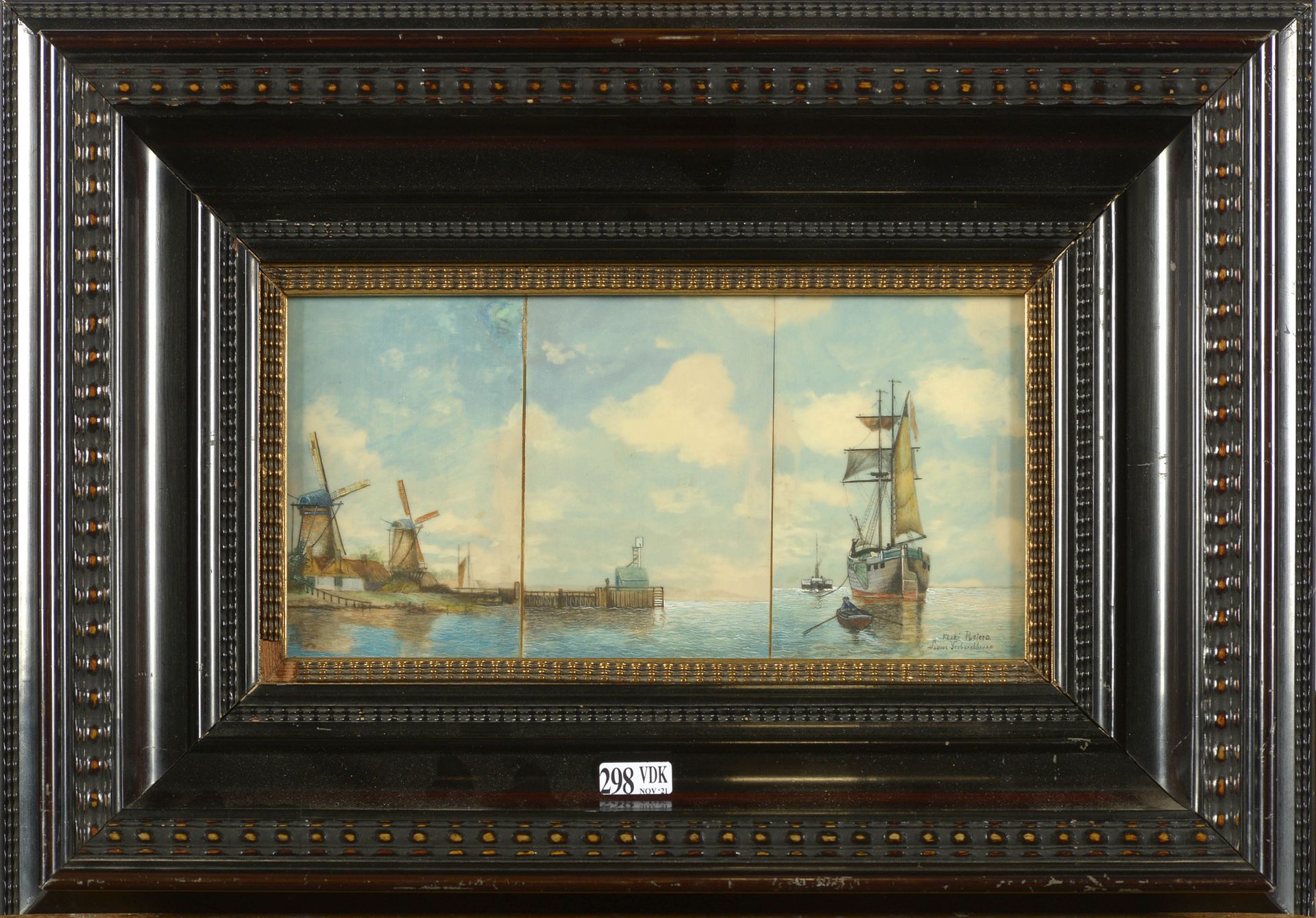VERBOECKHOVEN Louis (1802 - 1889) 画在象牙上的三联画 "弗拉克-鹿特丹"。签名右下：Louis Verboeckhoven。比&hellip;