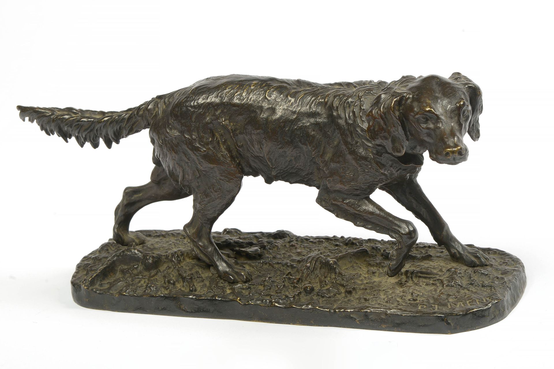 MÊNE Pierre-Jules (1810 - 1879) 棕色铜制 "拦路狗"。署名：P.J. Mêne。法国学校。长：+/-31.5厘米。高：+/-15&hellip;