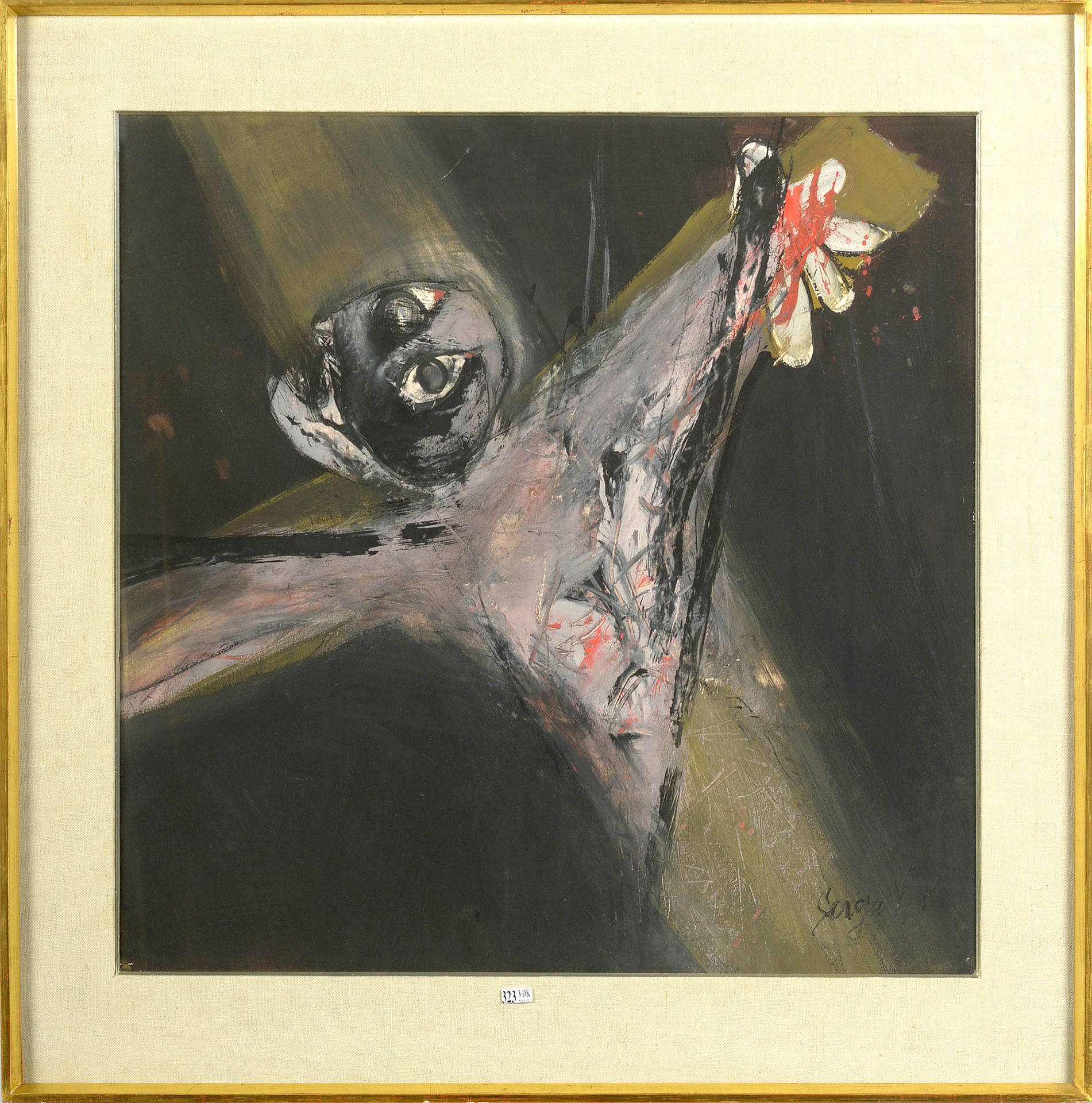 VANDERCAM Serge (1924 - 2005) "一个基督"，纸上水粉画。右下角有Serge V.的签名，代表Serge Vandercam，并注明&hellip;