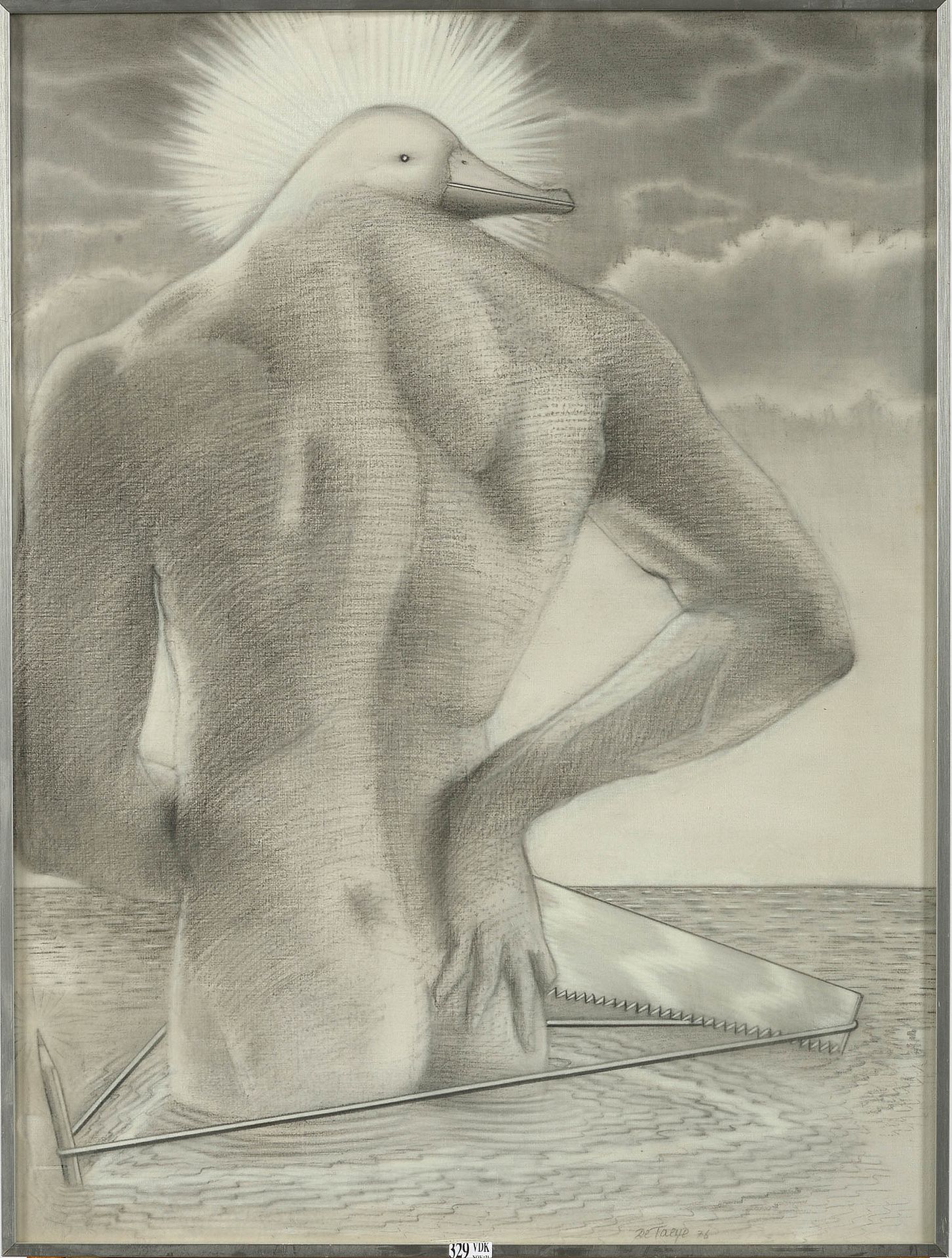 DE TAEYE Camille (1938 - 2013) "The torso" charcoal on canvas. Signed lower righ&hellip;