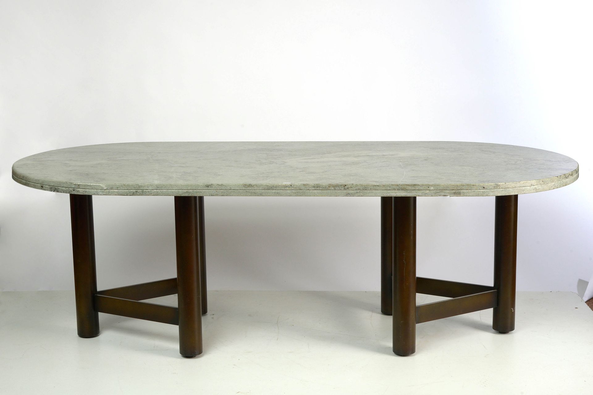 Charles KREGLINGER 
Important oval dining room table with a green celadon marble&hellip;