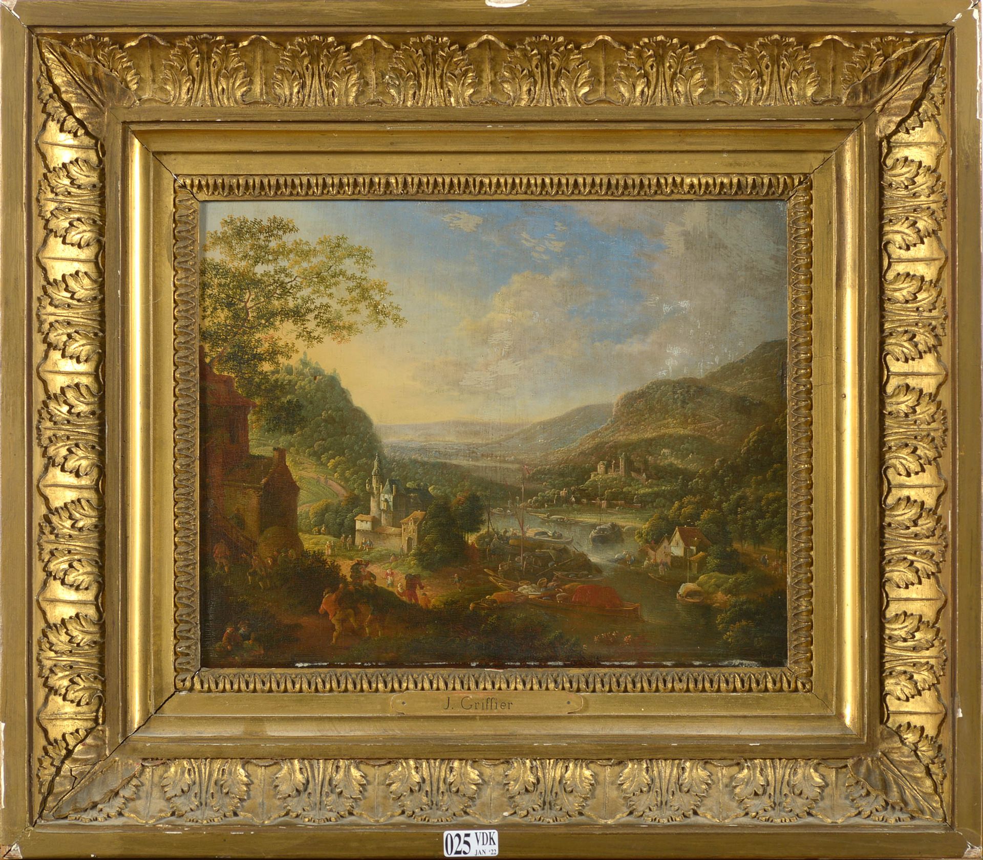 GRIFFIER I Jan (1652 - 1718) Olio su pannello di quercia "Vista panoramica ispir&hellip;