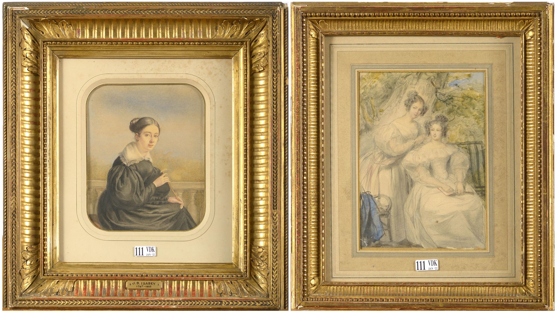 ISABEY JEAN-BAPTISTE (1767 - 1855) Lot de deux aquarelles sur papier comprenant:&hellip;