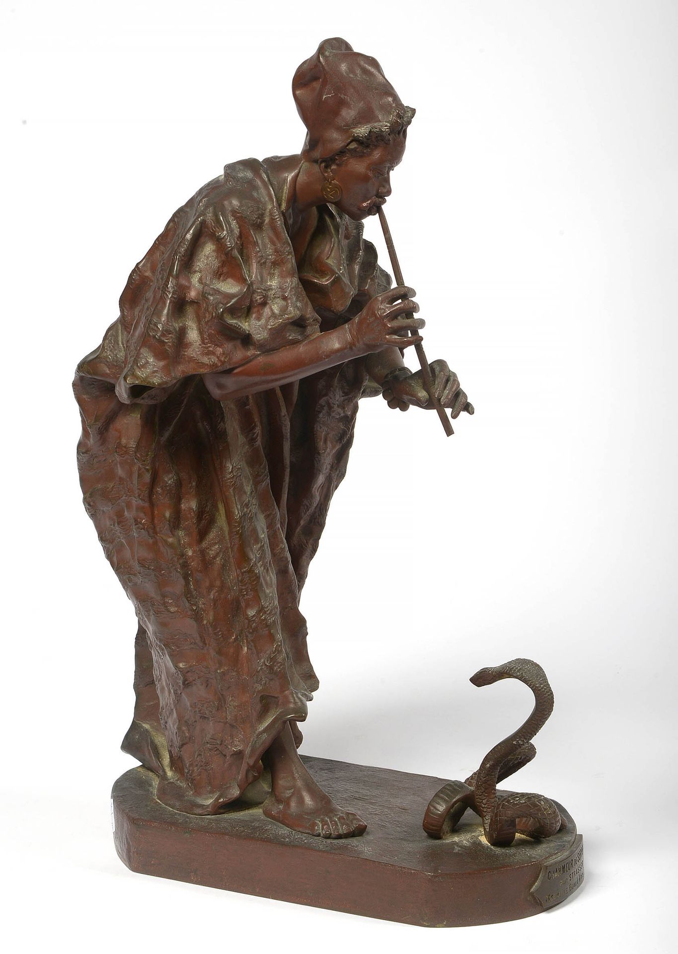 STRASSER Arthur (1854 - 1927) "The snake charmer" in bronze with brown patina. S&hellip;