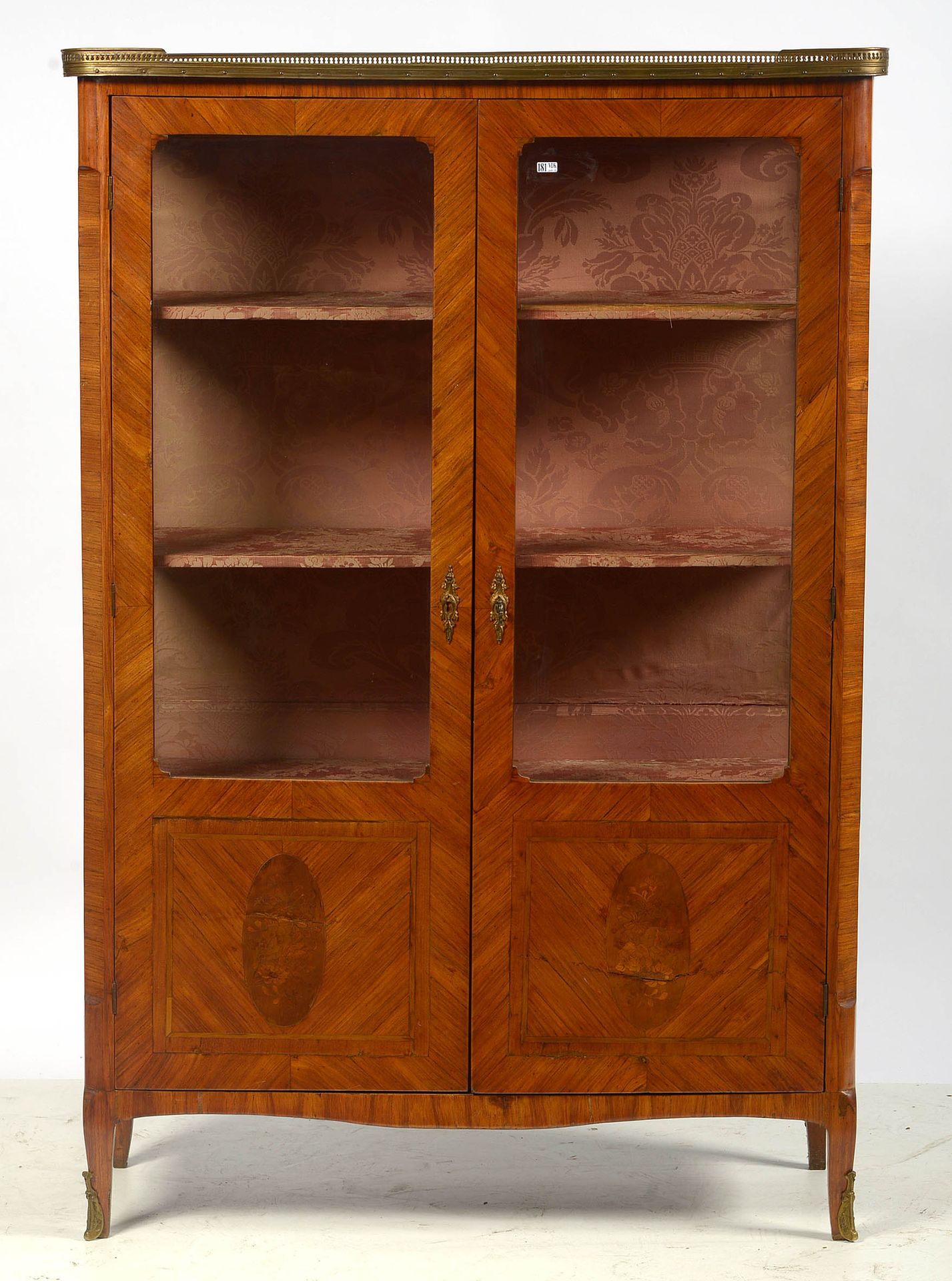 Null A Napoleon III veneer display cabinet with floral marquetry opening by two &hellip;