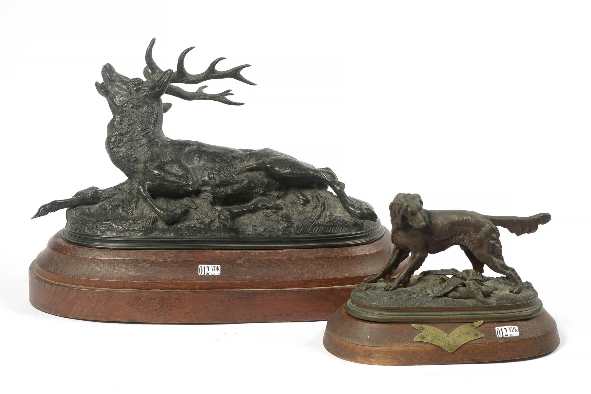 MOIGNIEZ Jules (1835 - 1894), CARNARI G. (XIXème) Set di due sculture: "Lepre ch&hellip;