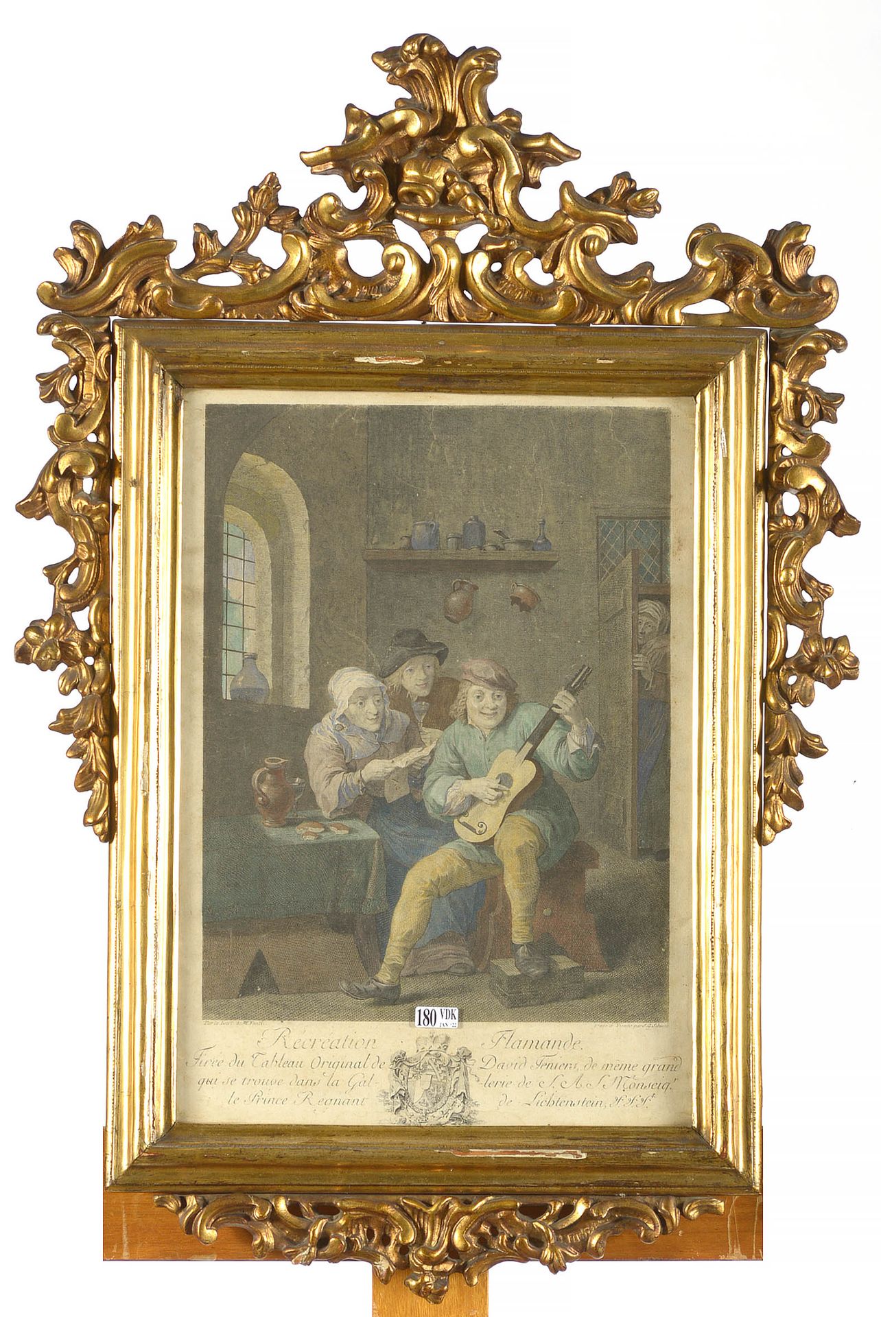 SCHWAB Johann Caspar (1727 - ?) "La récréation flamande "纸上黑白毛笔雕刻，并以水彩画加高。签名右下：J&hellip;