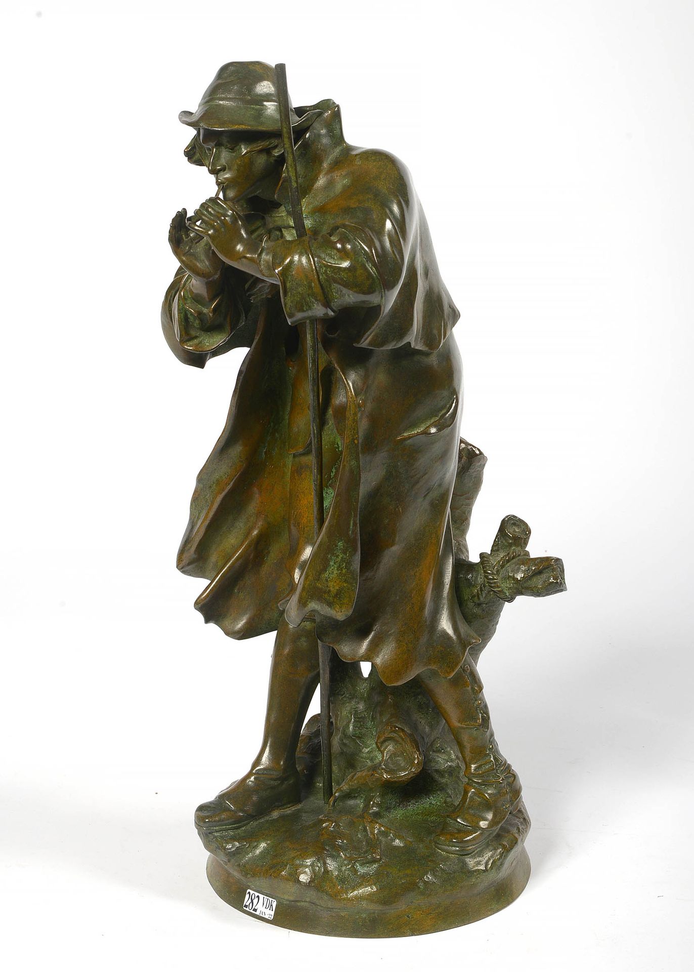 Drouot Edouard (1859 - 1945) "Das letzte Streichholz" aus Bronze mit braun - grü&hellip;