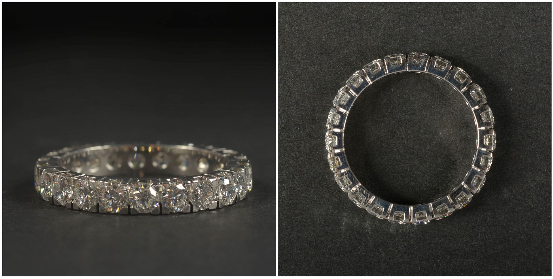 Null 美式结婚戒指，18K白金，镶嵌明亮式切割钻石，共重+/-1.75克拉（颜色：F-G-H；净度：VVS-VS）。手指（公制）：55。总重量：+/-3.8&hellip;