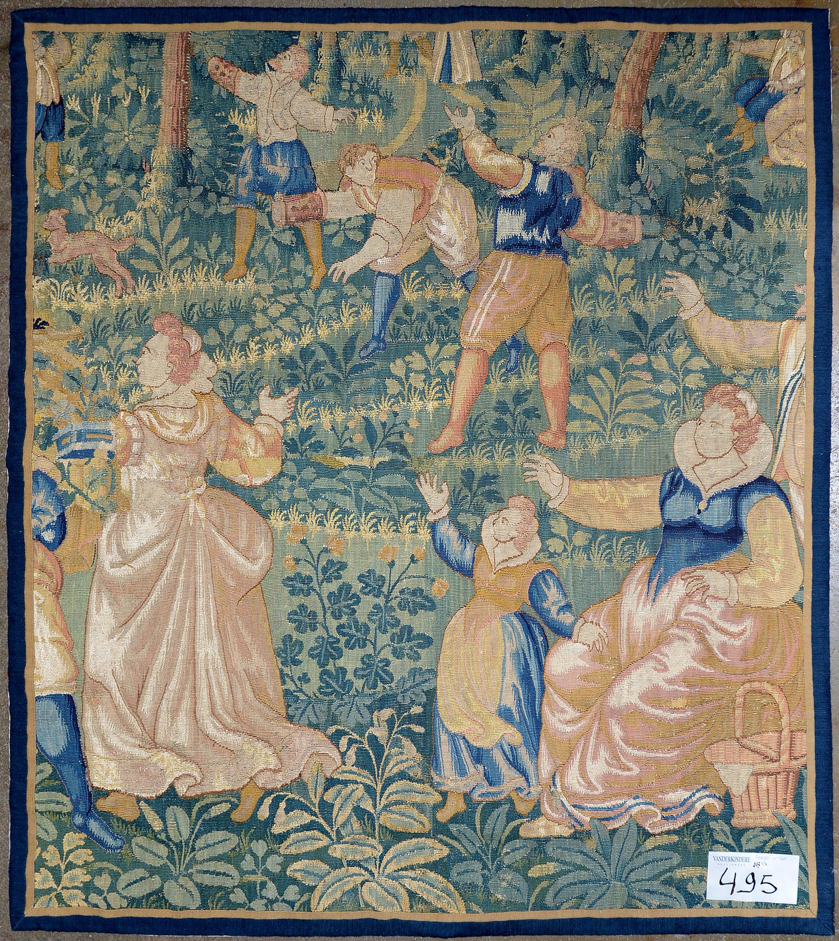Null 表现 "乡村景象 "的羊毛挂毯碎片。佛兰德的作品。年代：16世纪。经线减少：4线/厘米。年代：16世纪。尺寸：+/-156x136厘米。