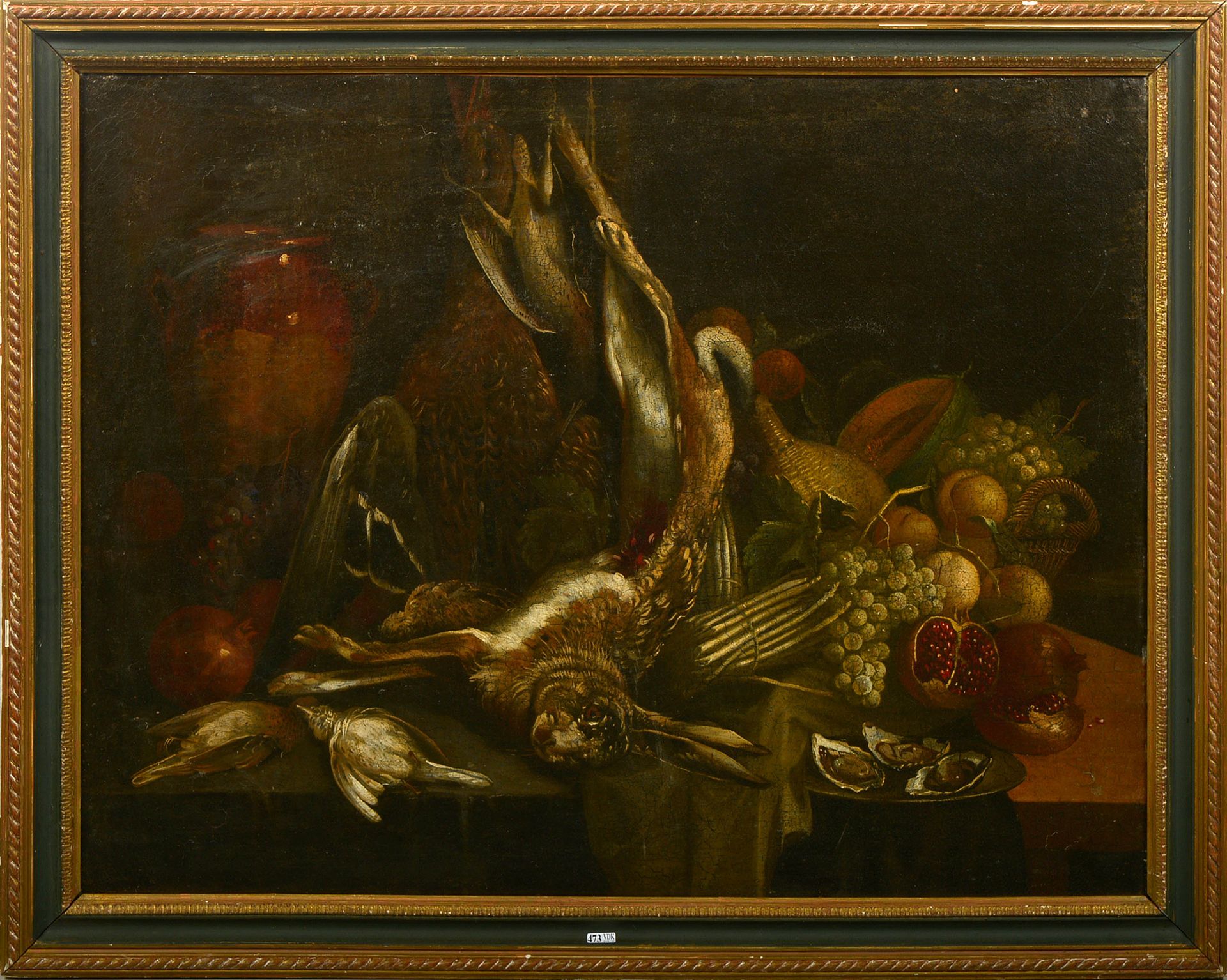 FYT Jan (1611 - 1661). Suiveur de. 镶嵌在画布上的油画 "狩猎战利品、水果和牡蛎的静物"。扬-费特的追随者。佛兰德学校。年代：&hellip;