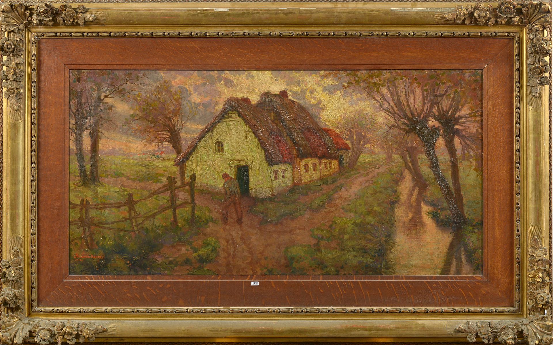 VAN DE BROECK Pol (1887 - 1927) Olio su tela "Contadino davanti alla sua fattori&hellip;