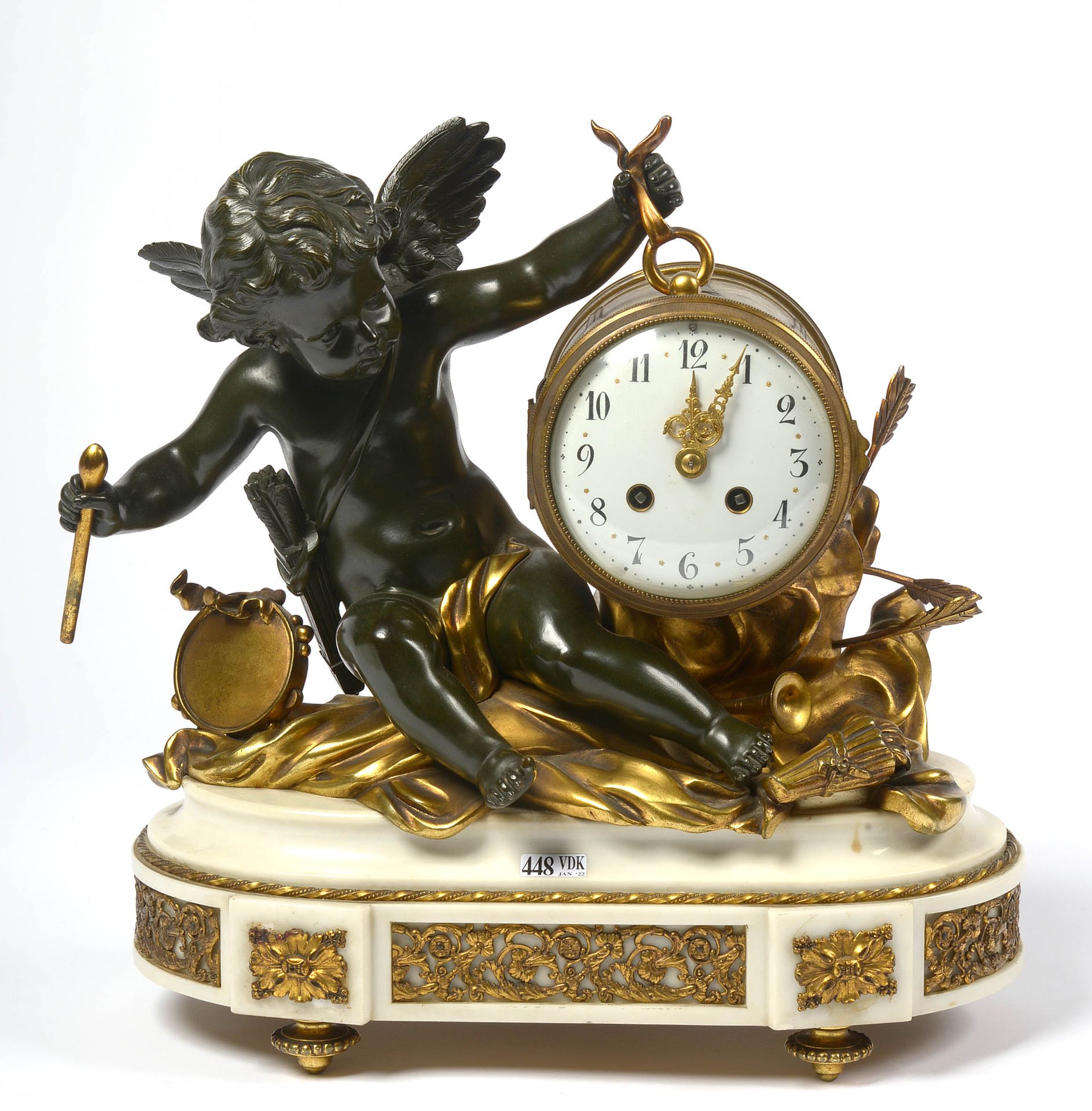 Null Napoleon III gilt bronze clock with a dark green patina and white marble de&hellip;