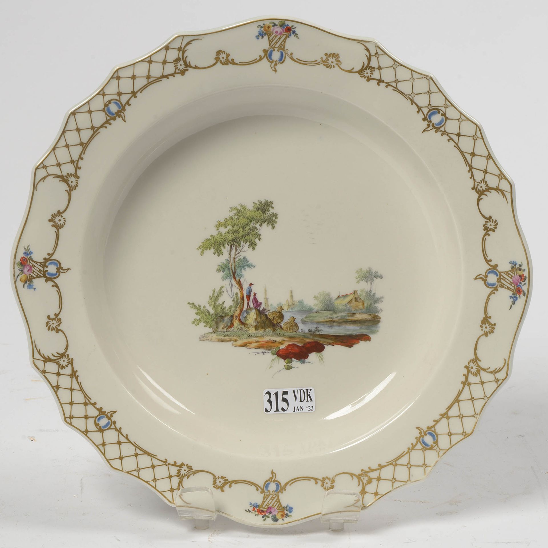 Null A Tournai porcelain deep plate decorated in The Hague with "Shepherds' rest&hellip;