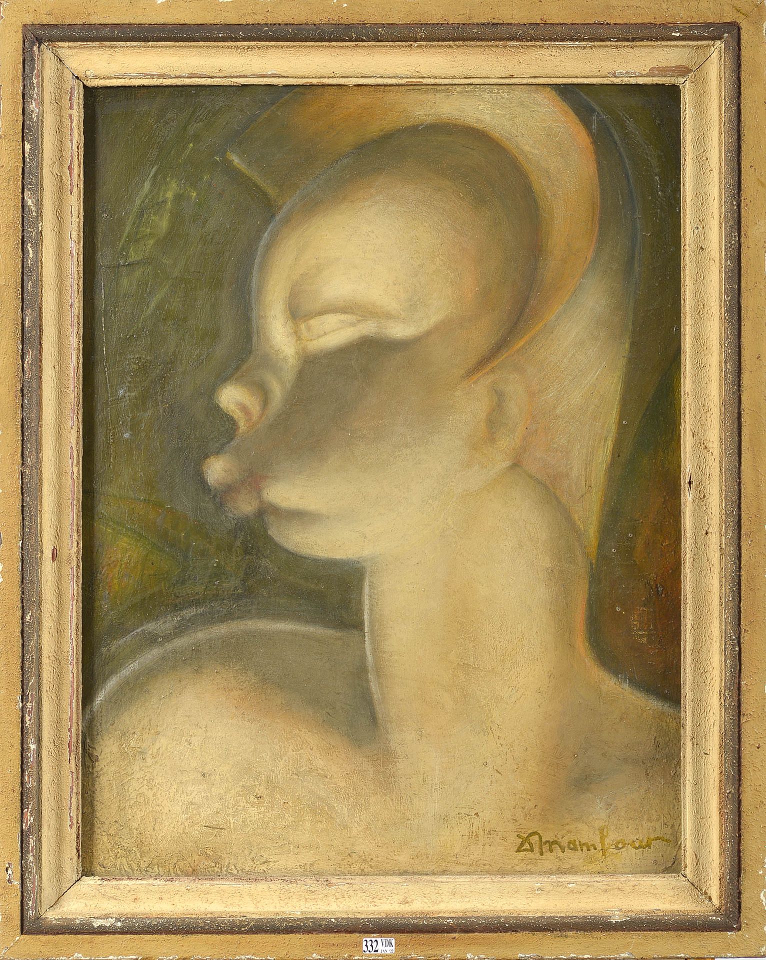 MAMBOUR Auguste (1896 - 1968) 双面无光板上的油画《女人的轮廓》。右下角签有A.曼布尔，并在背面注明1928年在列日。比利时学校。6&hellip;