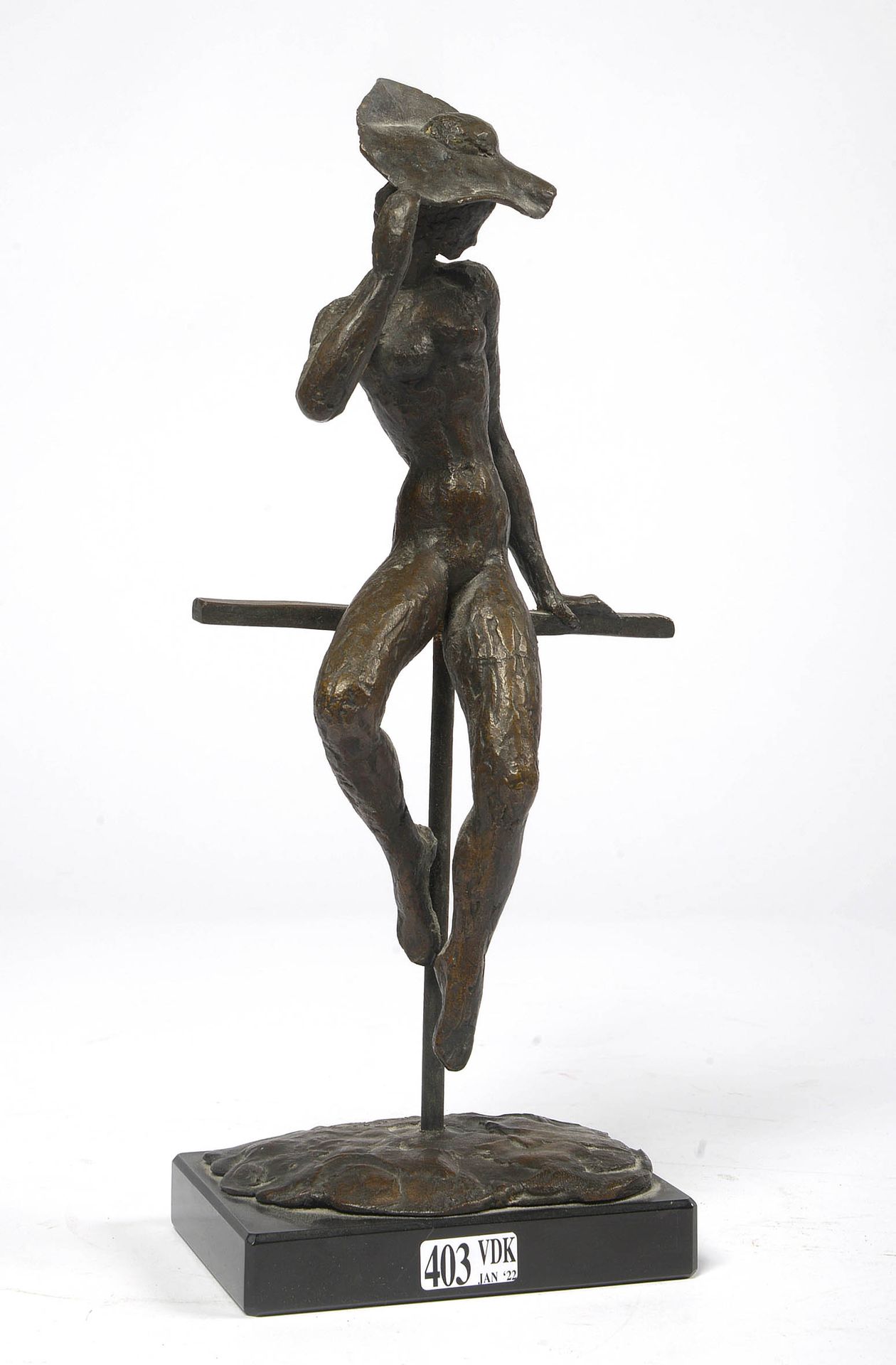 Kreitz Willy (1903 - 1982) "Young woman with a hat" in bronze with brown patina.&hellip;