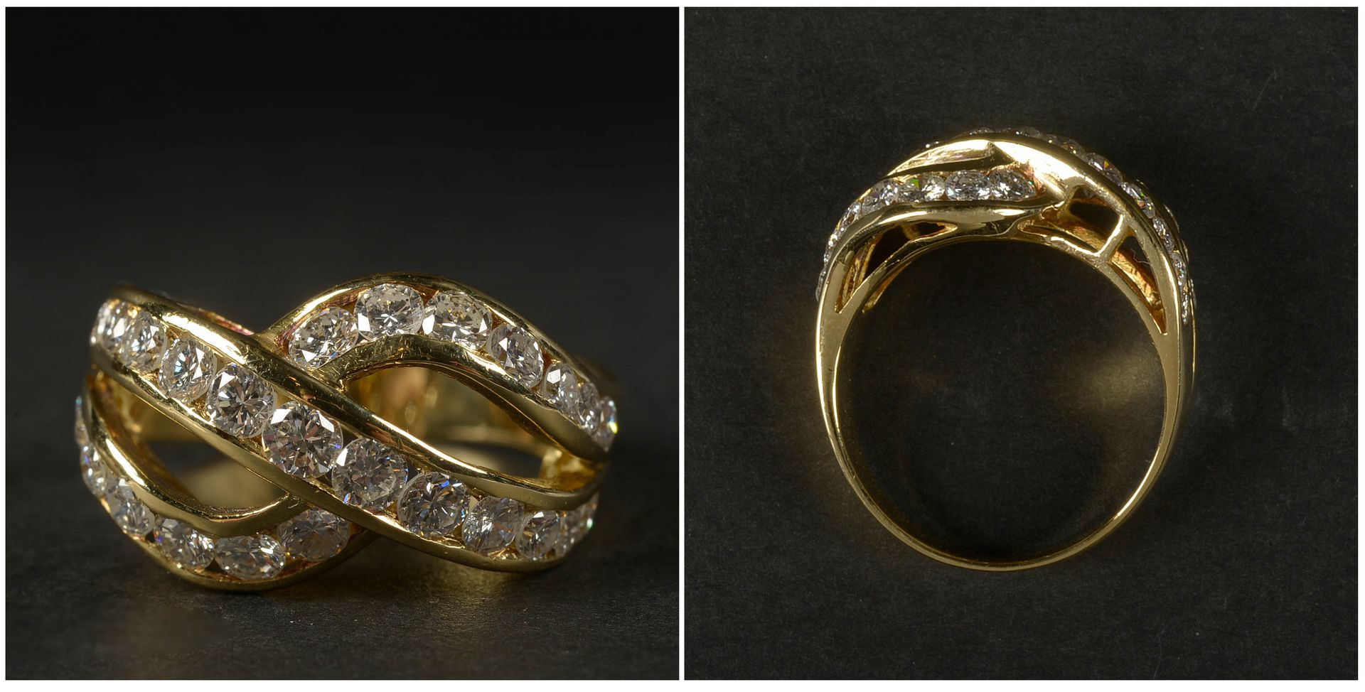 Null 18K黄金戒指，镶嵌总重+/-1.30克拉的明亮式切割钻石（颜色：E-F-G；净度：VS-SI）。手指大小（公制）：52-53。总重量：+/-5.6g&hellip;