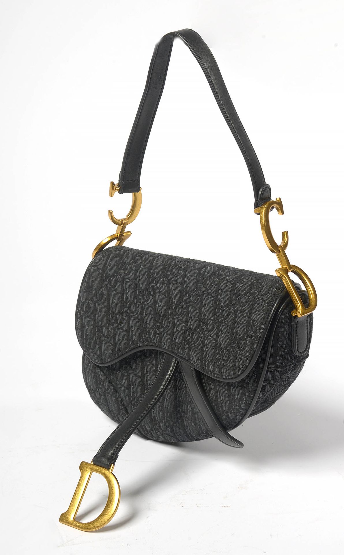 DIOR Dior handbag, Saddle model in dark gray canvas with black monogramming, bla&hellip;