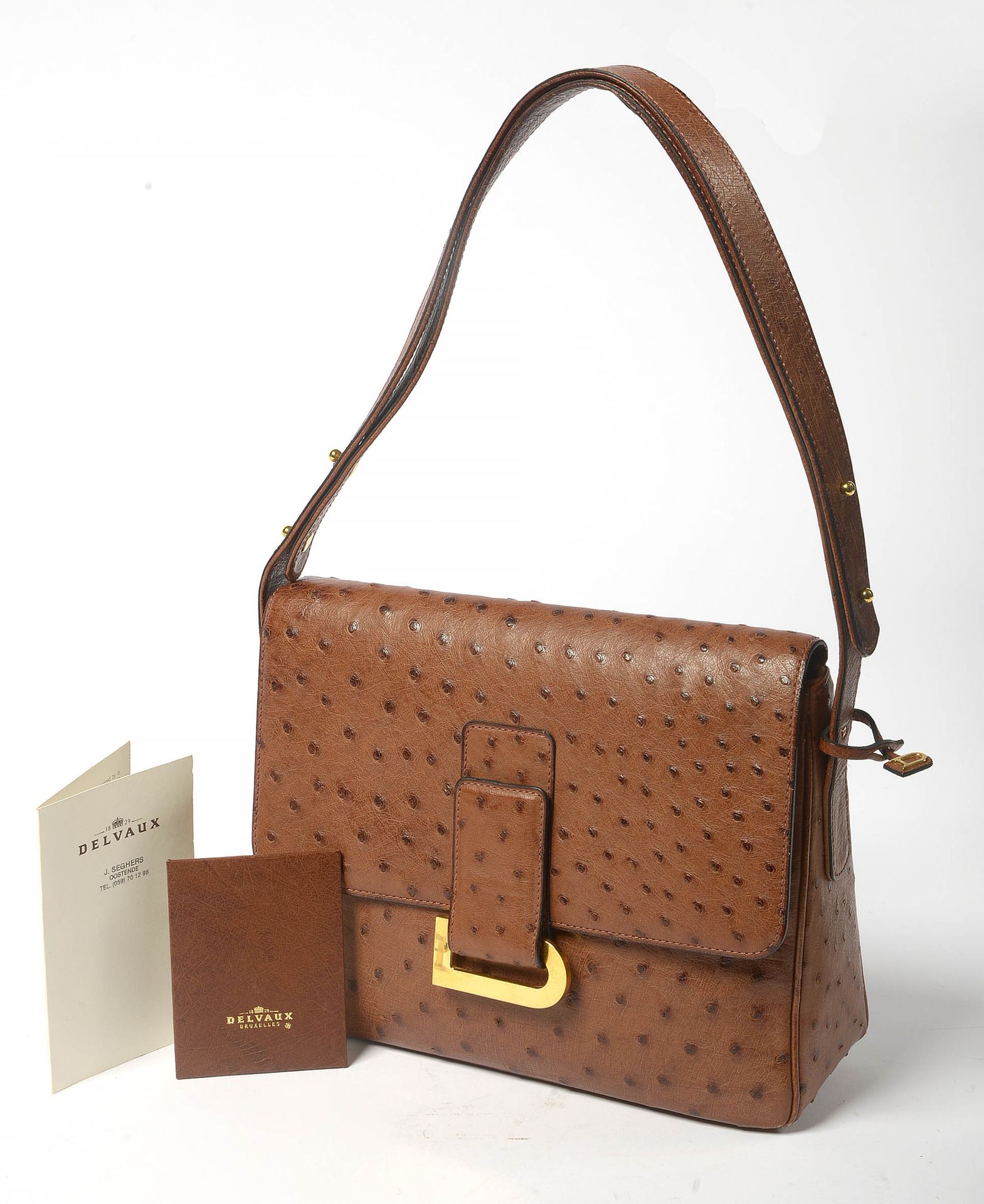 Null Shoulder bag brand Delvaux model "Poirier" in tobacco-colored ostrich leath&hellip;