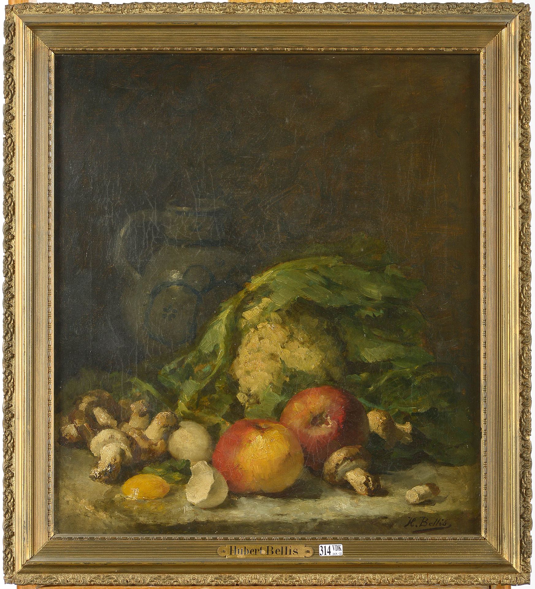 BELLIS Hubert (1831 - 1902) Huile sur toile "Nature morte aux légumes". Signé en&hellip;