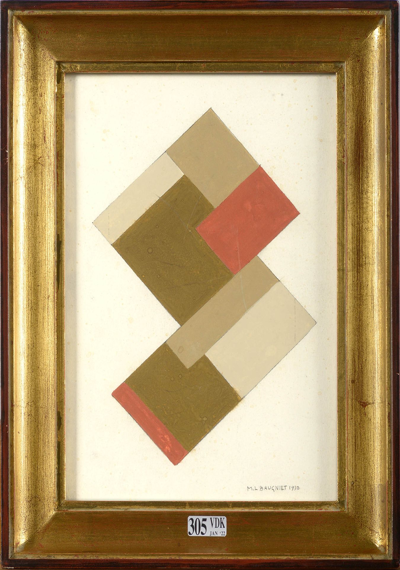 BAUGNIET Marcel Louis (1896 - 1995) "抽象" 纸上石墨和水粉画。签名右下：M.L. Baugniet，日期1930。比利时的&hellip;