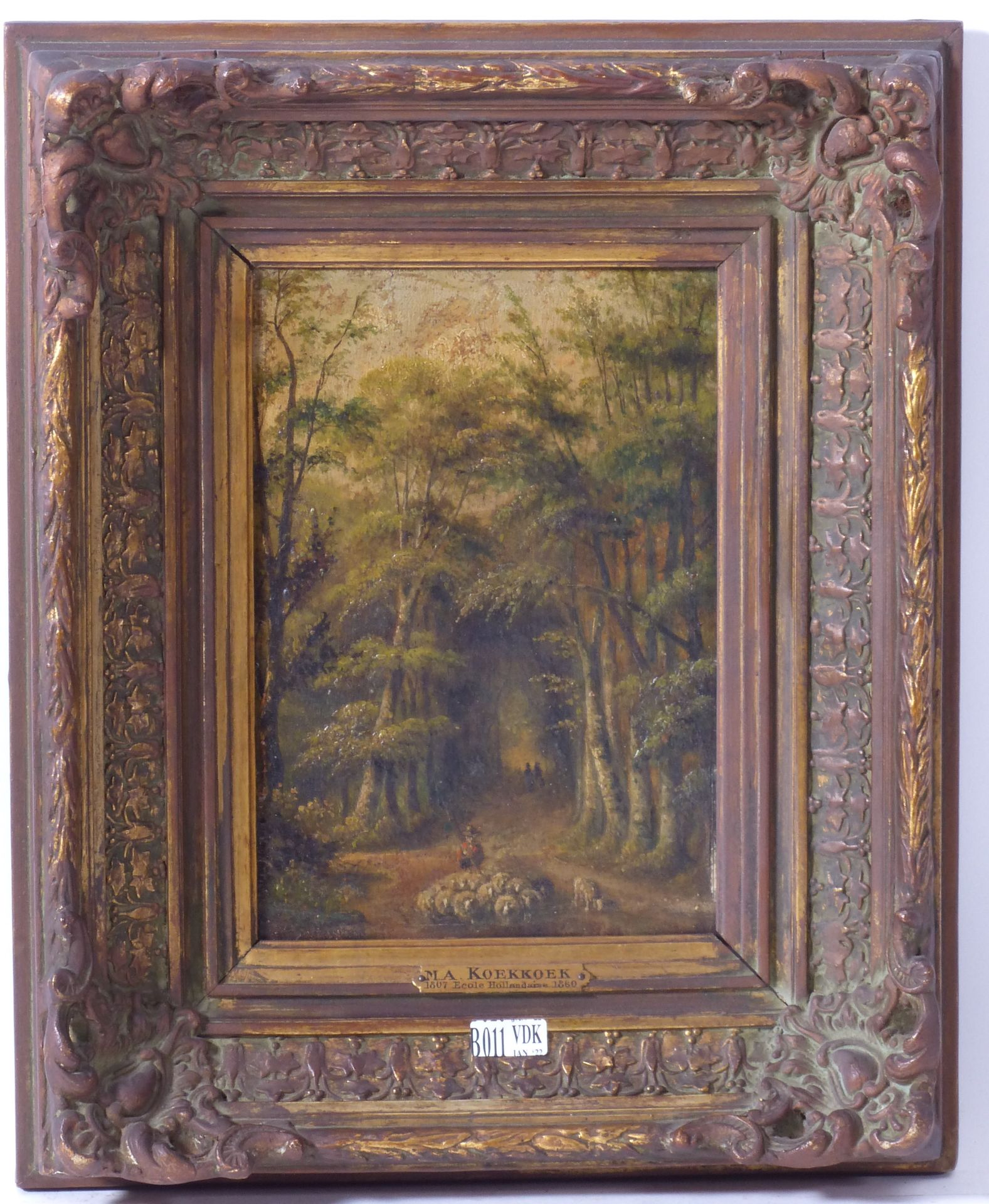 Null Un petit tableau "Troupeau en forêt". Dim: 23.5x16.5 cm.