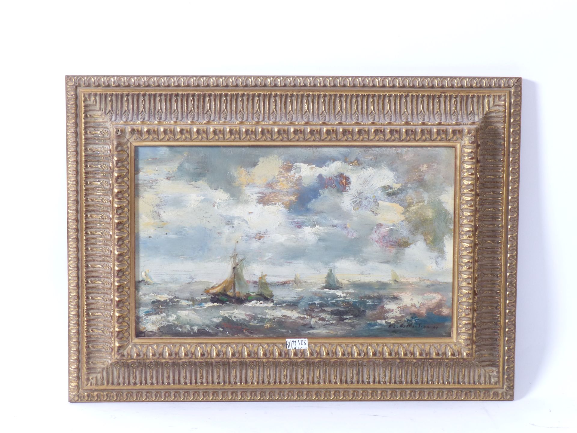 Null Oil on canvas "Marine". Signed Ed. De Meulenaere. Size: 24x38cm.