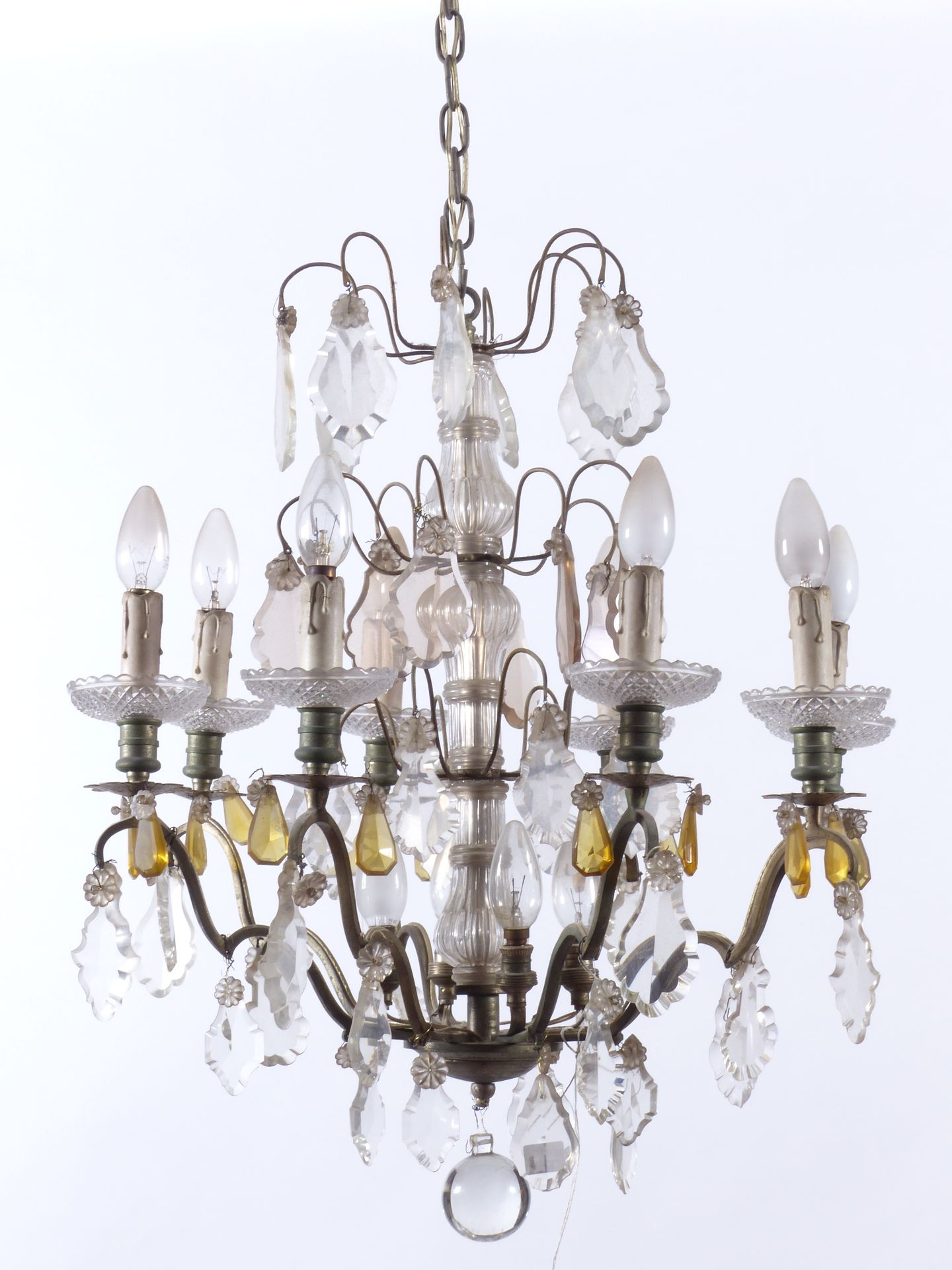 Null A silver plated brass chandelier with crystal pendants. Period: around 1930&hellip;