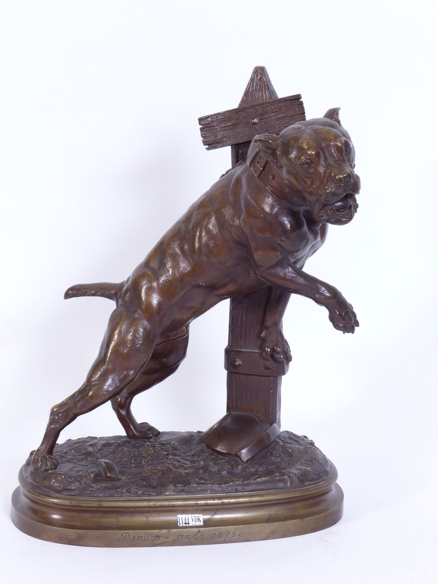 LECOURTIER Prosper (1855 - 1924) "照顾好狗"，青铜材质，带有棕色和镀金的铜锈。签名为P. Lecourtier，日期为1878&hellip;