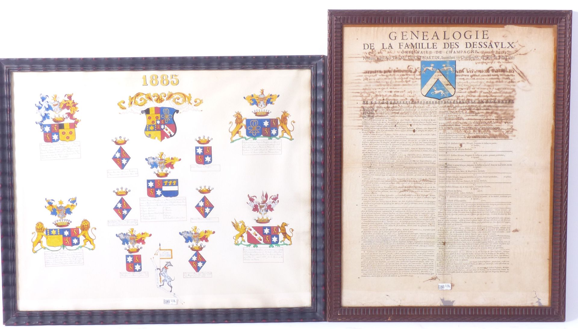 Null 2 frames of coat of arms, one dated 1667 and family archive. XVIIth and XIX&hellip;