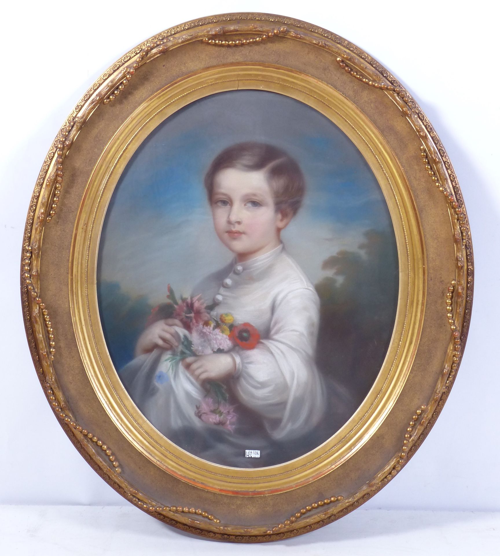 DE LAGARDE Angèle (XIXème). (?). "Retrato de una joven con flores de campo" past&hellip;