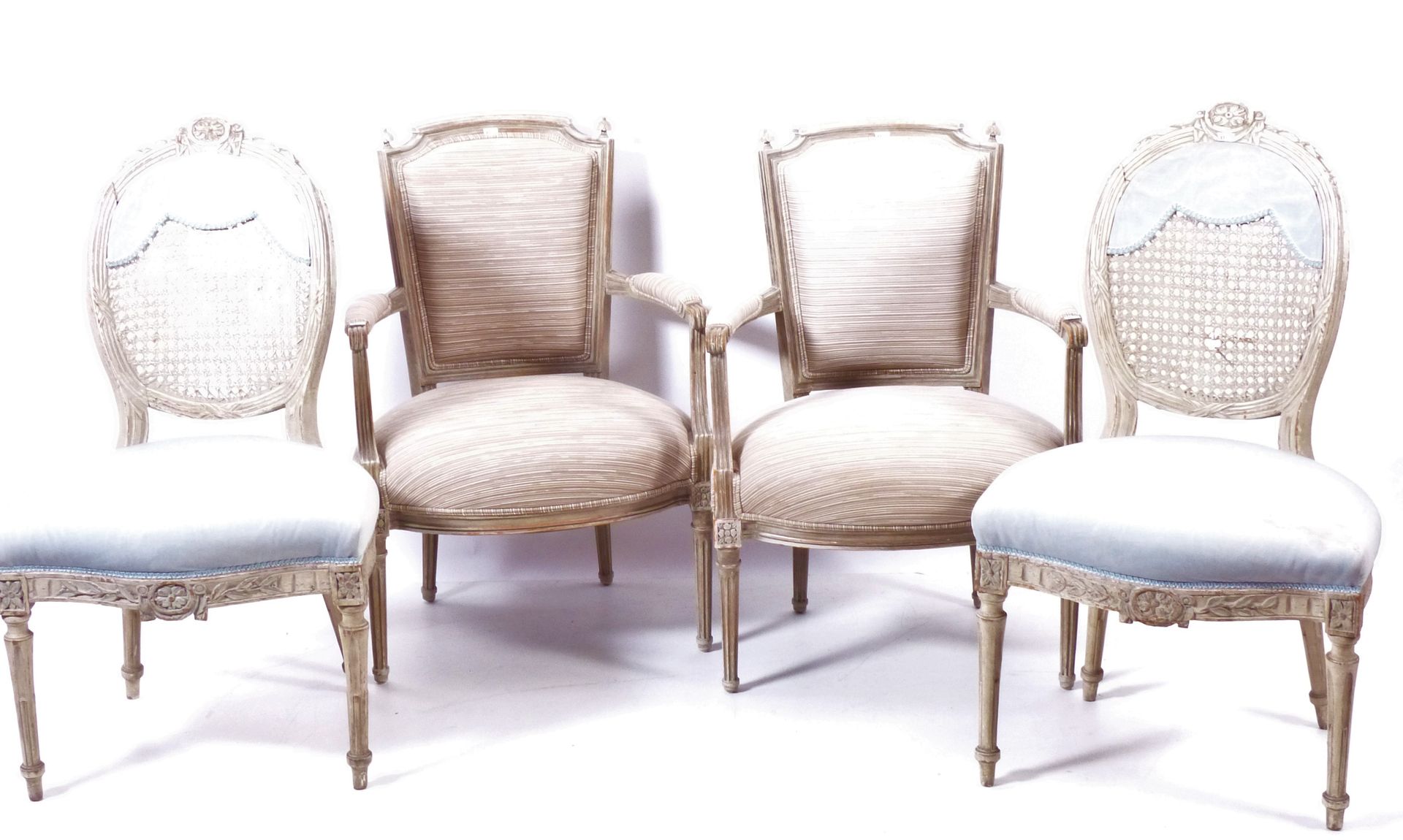 Null Pair of Louis XVI period chairs and a pair of armchairs, Louis XVI style de&hellip;