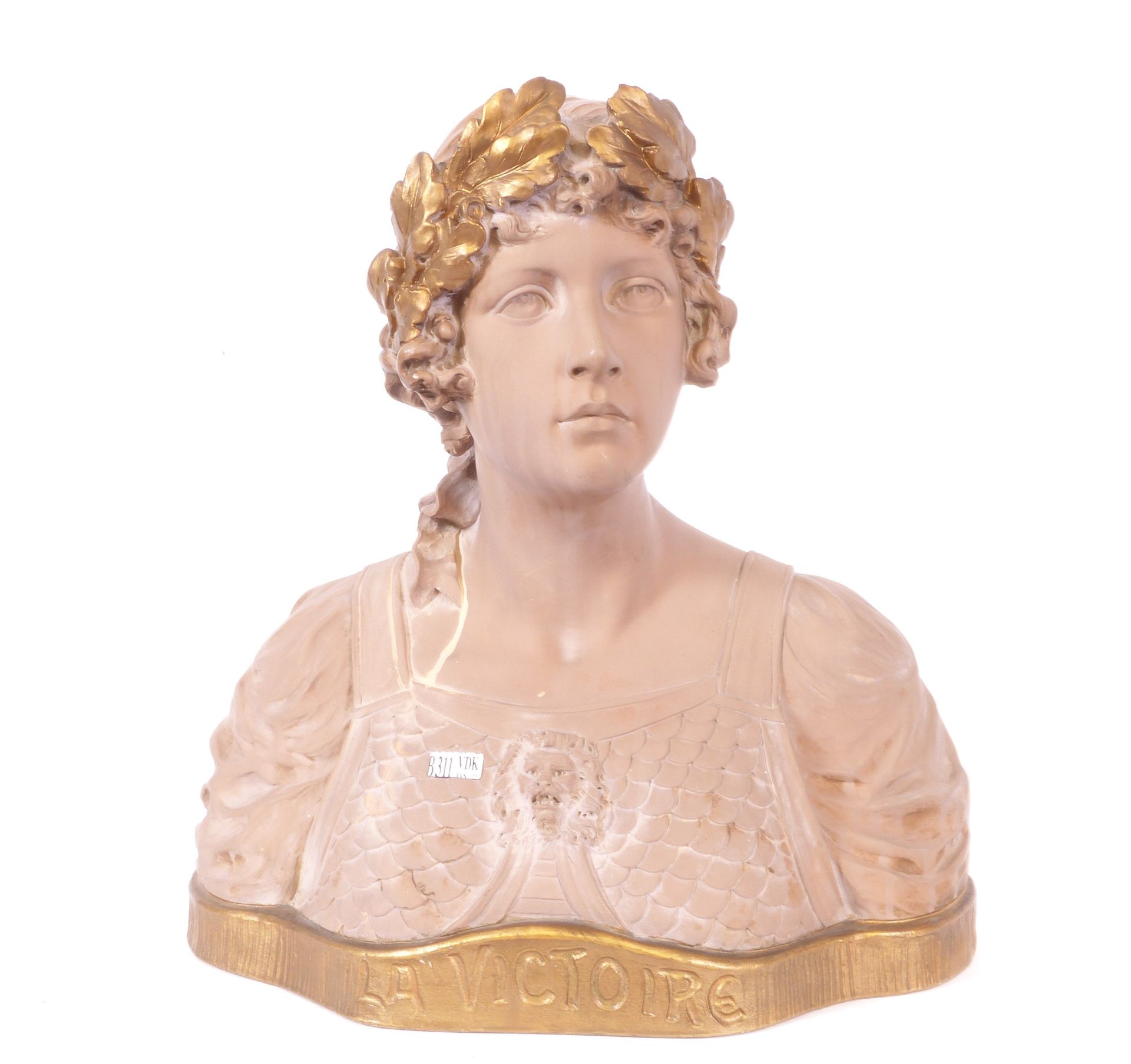 Null Sculpture "La victoire" in terracotta enhanced with gold. Signed Vaerenberg&hellip;