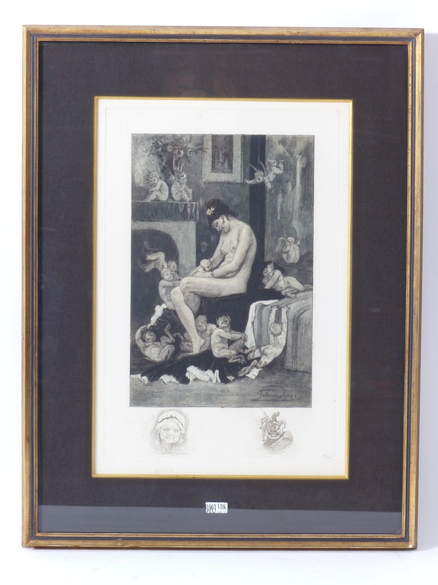 Null 版画 "La mère aux Satyrions"。作者：Félicien Rops，印刷品82/100。尺寸：40x26.5厘米。