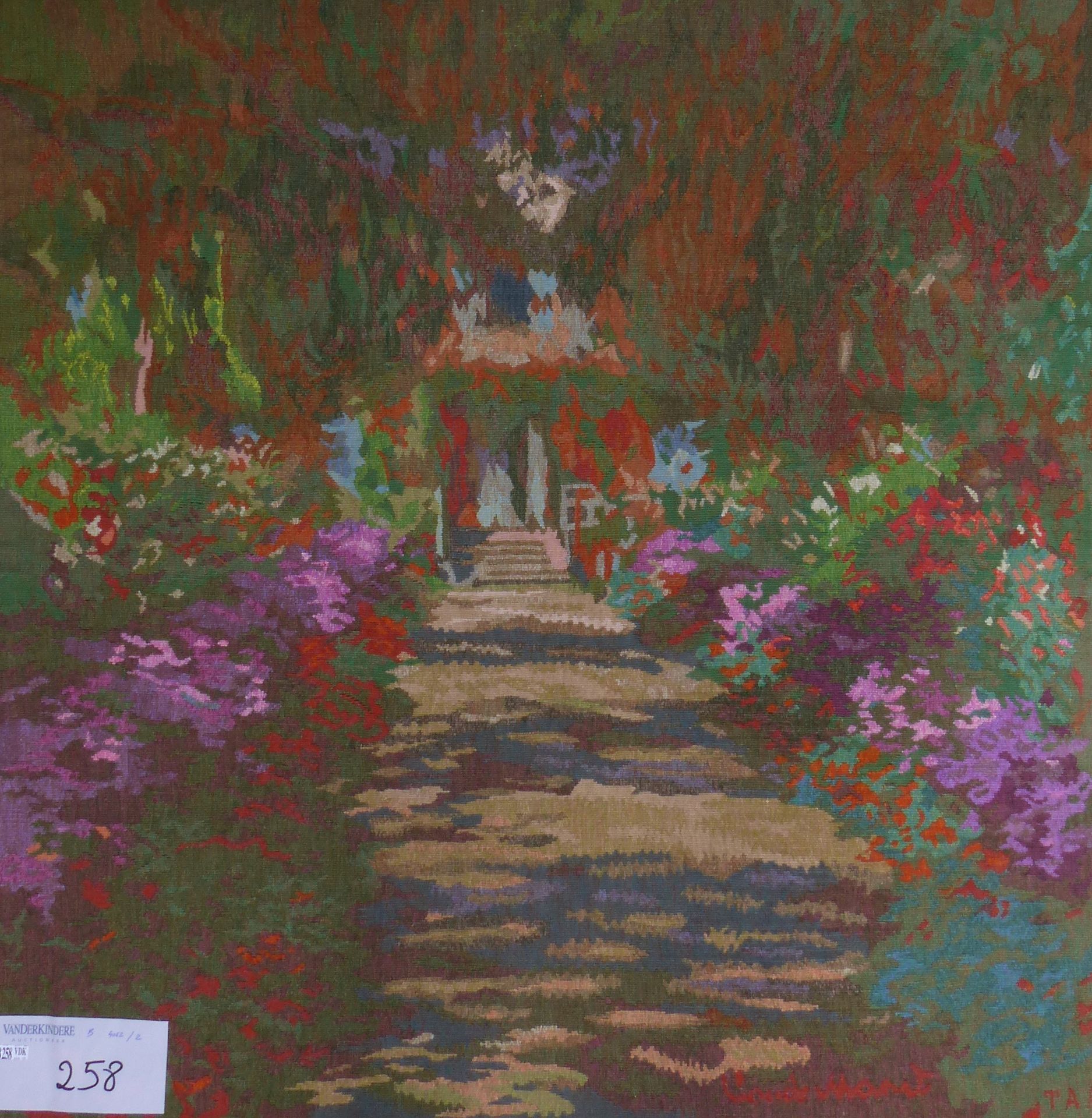 Null "Festa in giardino". Arazzo Aubusson. Dopo Monet. Dimensioni: 102x98 cm.