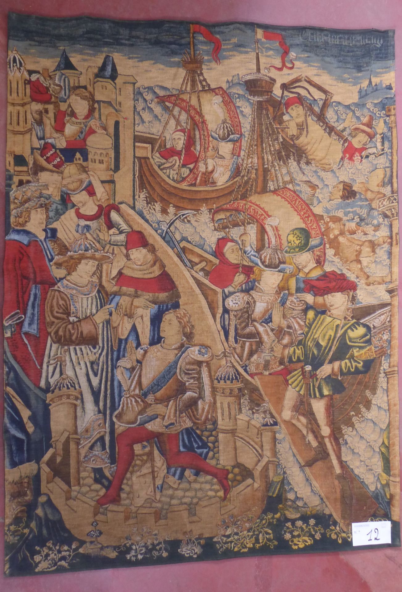 Null Arazzo "L'arrivo dei galeoni", stampa su tela. Periodo: XX secolo. Dimensio&hellip;