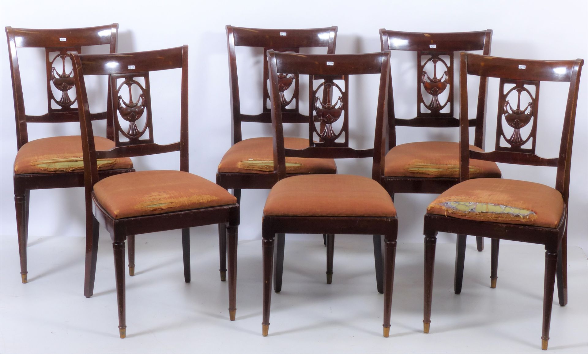 Null Suite of 6 chairs of Directoire style. 20th century (* and **).