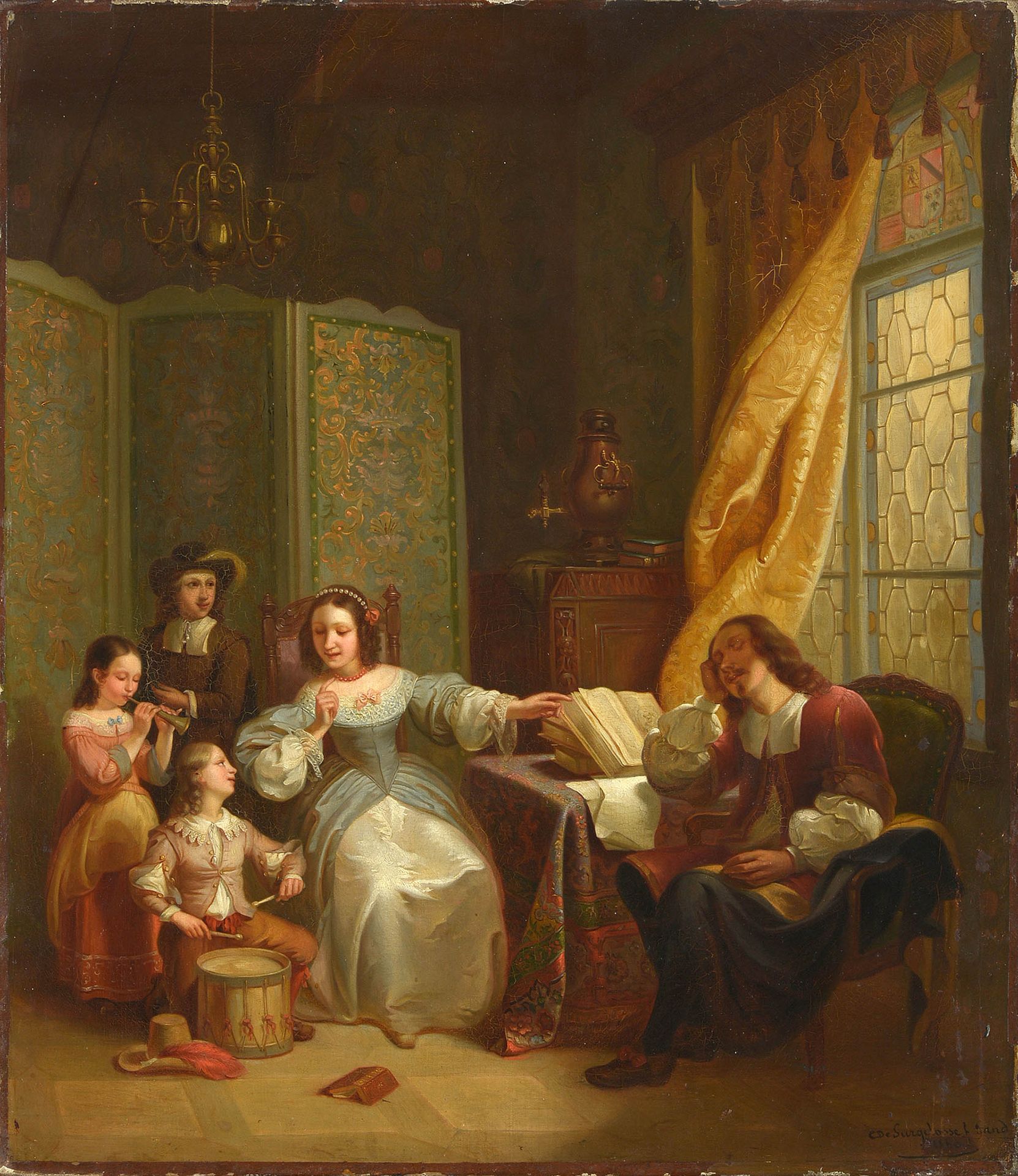 DE SURGELOOSE Constant (actif 1837-1860) Oil on canvas mounted on panel "Sleep i&hellip;