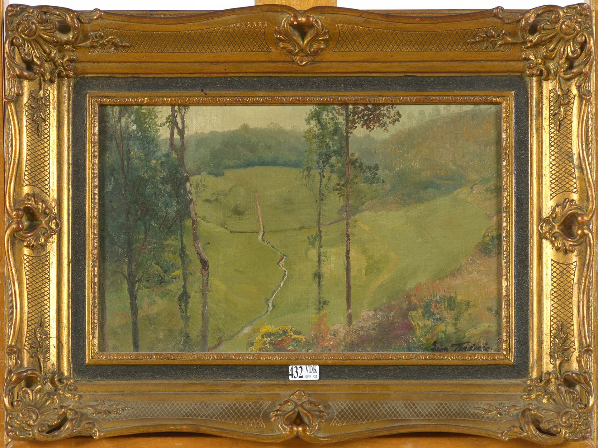 FREDERIC Léon (1856 - 1940) Huile sur toile marouflée sur panneau "Vallée à Nafr&hellip;