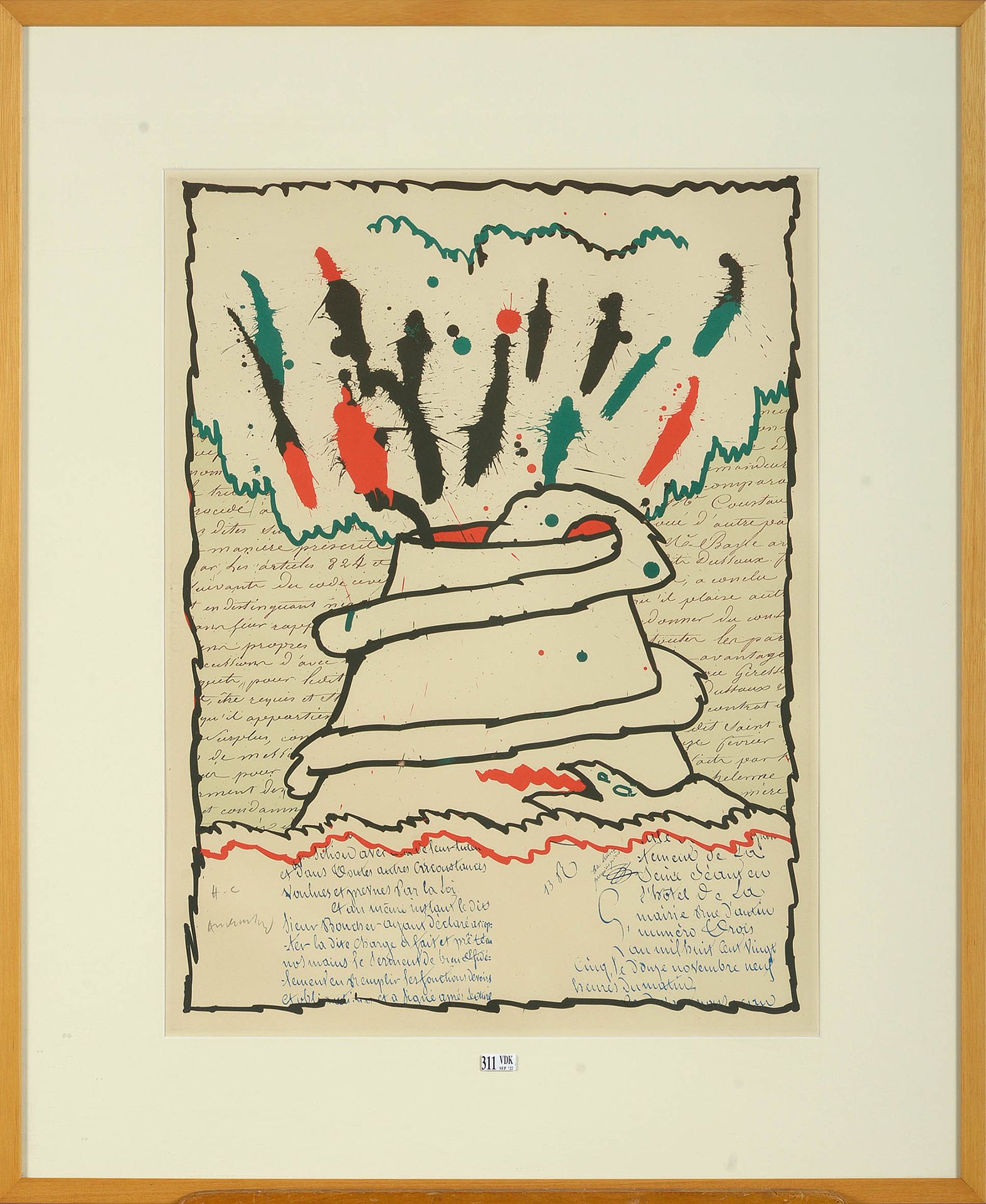 ALECHINSKY Pierre (1927 - 2018) "抽象 "纸上彩色石版画。版面左下角有石墨签名Alechinsky，并注明H-C代表 "无商业"&hellip;