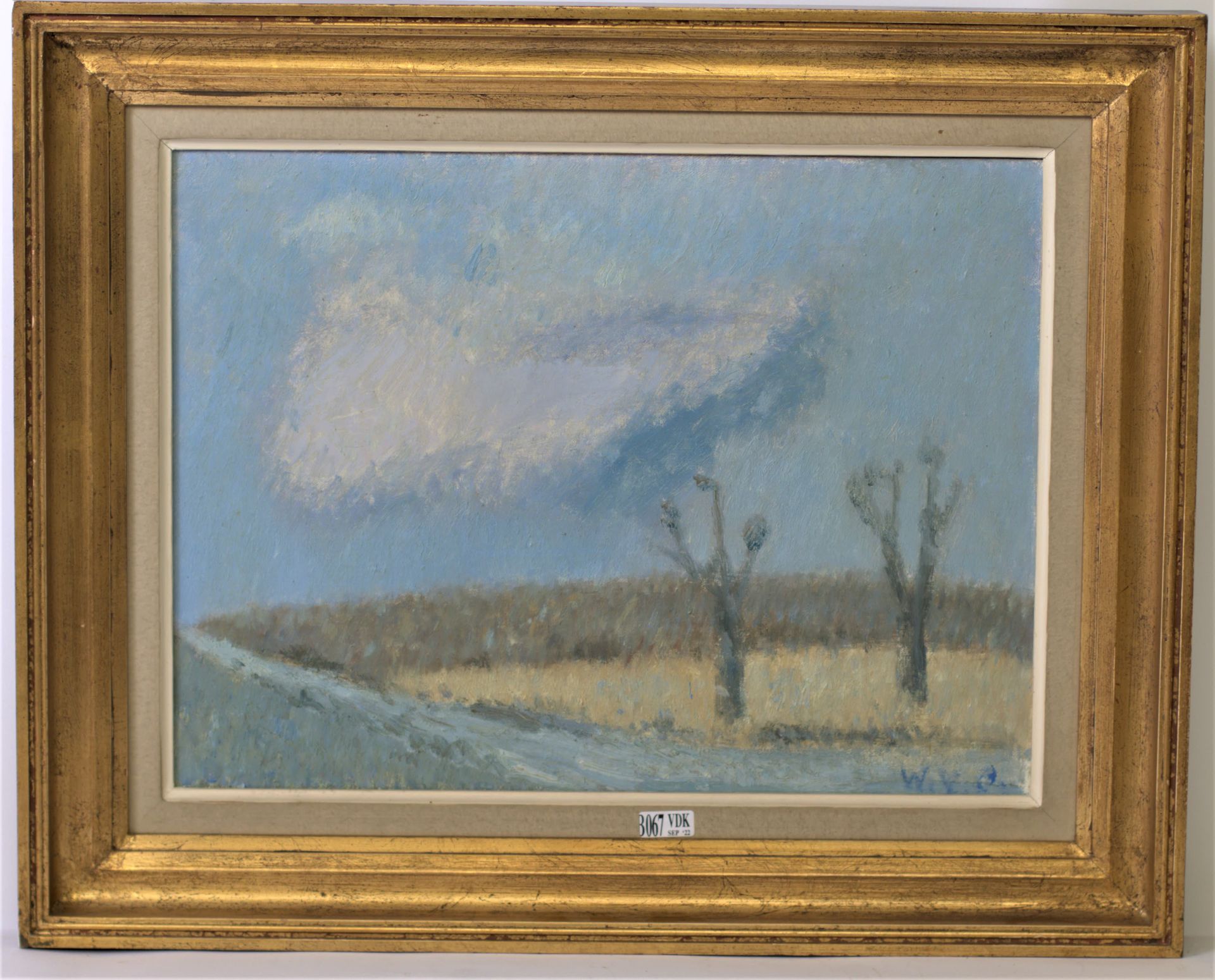 Null Huile sur toile "Paysage". Signé War Van Overstraeten. Dim. : 30 x 40 cm.