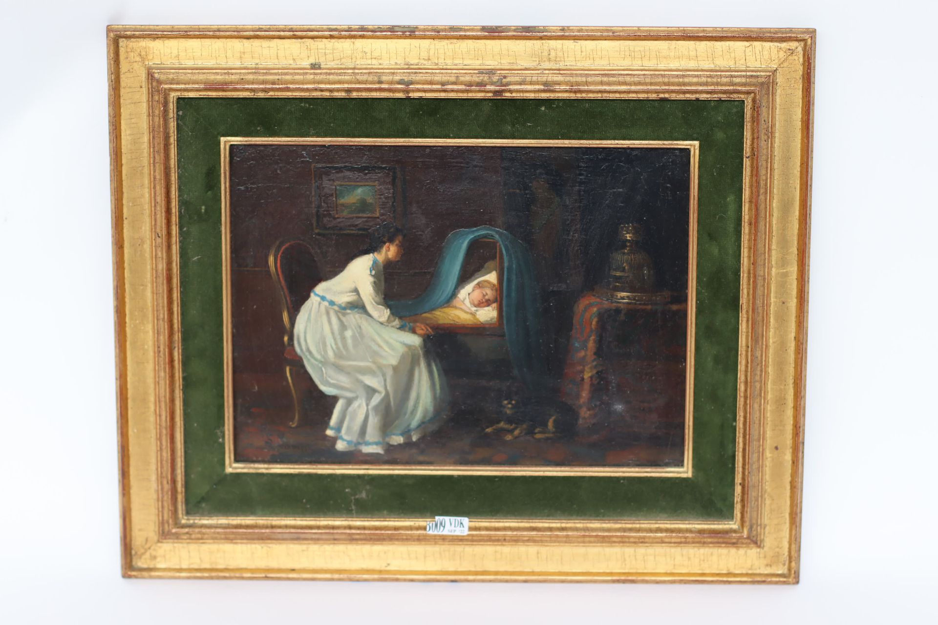 Null 油画《女人和婴儿》。_x000D_

签名：S.Lampé。_x000D_

年代：19世纪。

42x35厘米