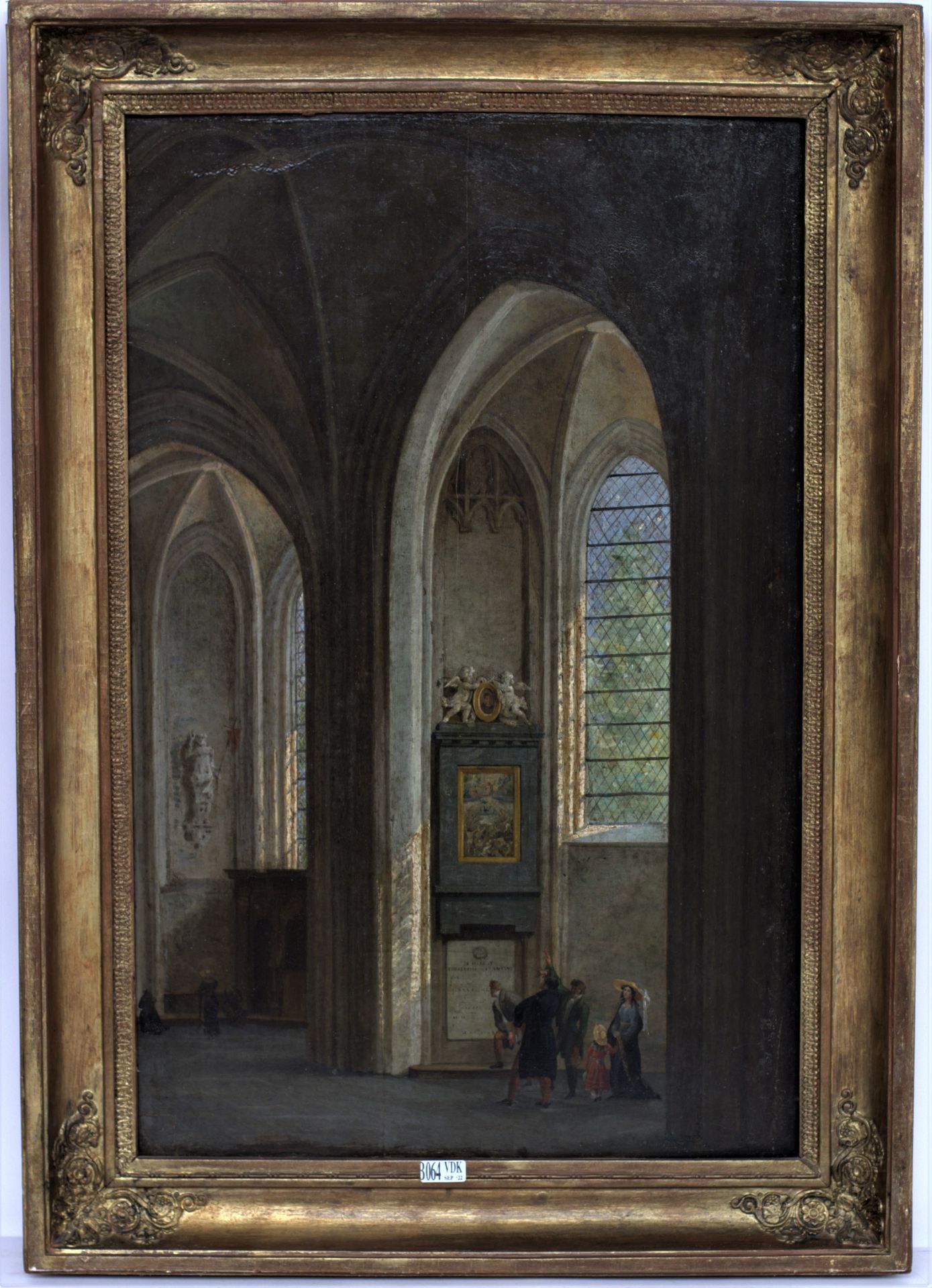 Null Oil on panel "Animated church interior". Period : XIXth century. Size: +/-5&hellip;