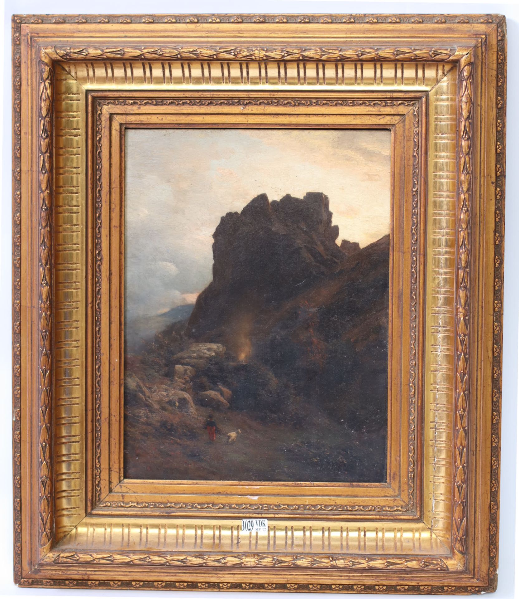 Null 油画板上的 "动画的山地风景"。签署了A.海恩(?)。_x000D_

年代：19世纪。尺寸：35x26厘米。