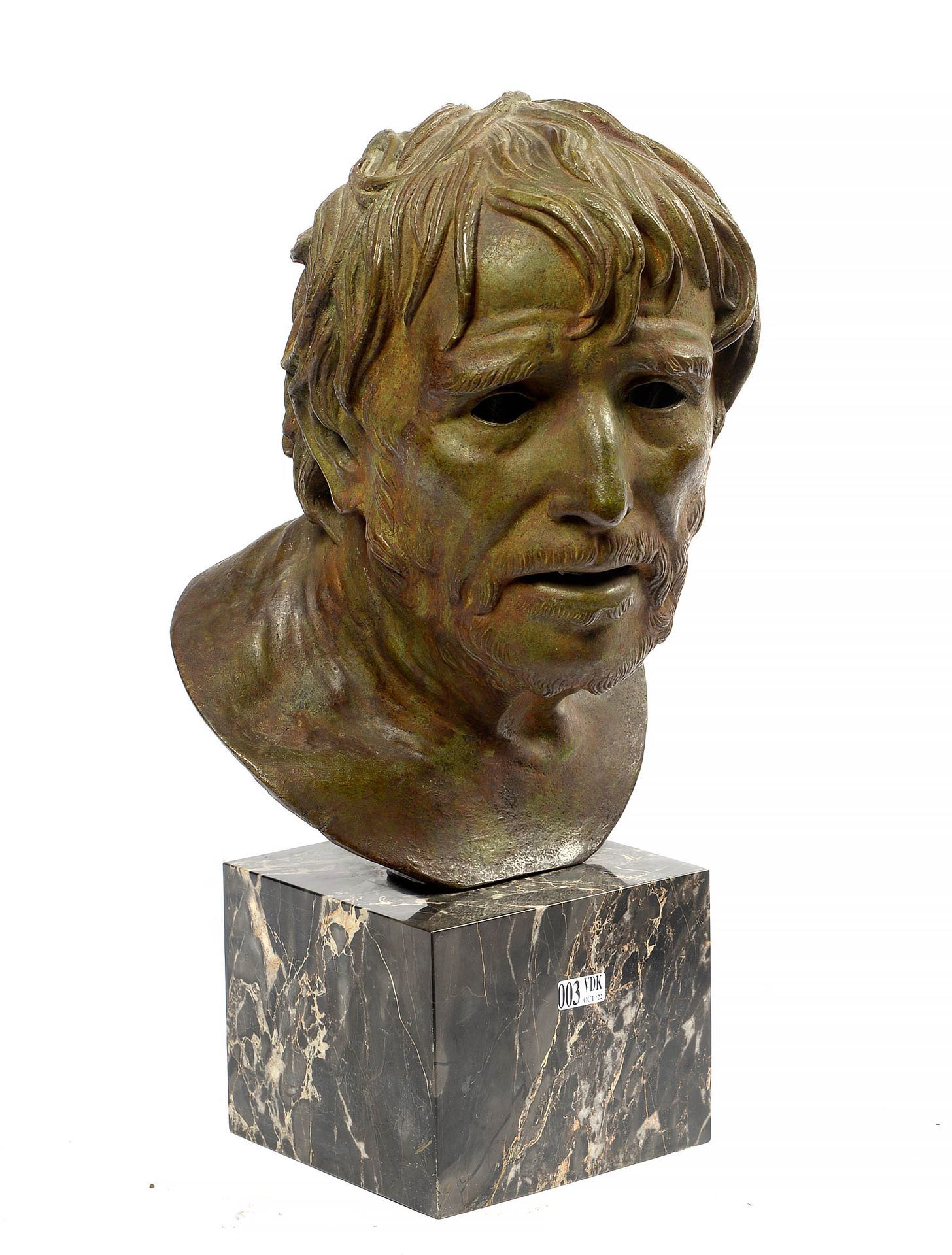 Null "Busto di Seneca" in bronzo con patina marrone verdastra. Dopo l'antico sco&hellip;