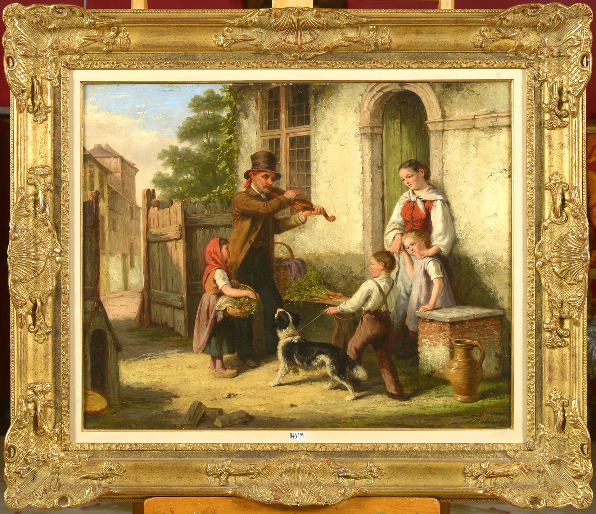 WALRAVEN Jan (1827 - 1863) Huile sur panneau "Le violoniste divertissant la fami&hellip;
