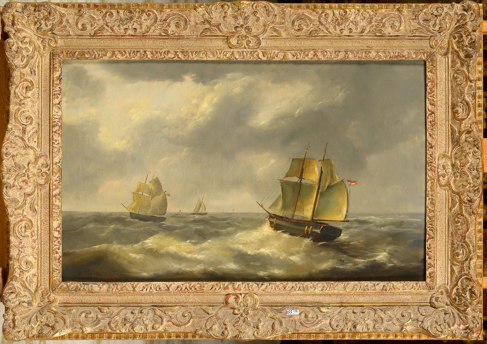 VERBOECKHOVEN Louis (1802 - 1889) 布面油画《海上的船只》。签名左下：Louis Verboeckhoven。比利时的学校。尺寸&hellip;